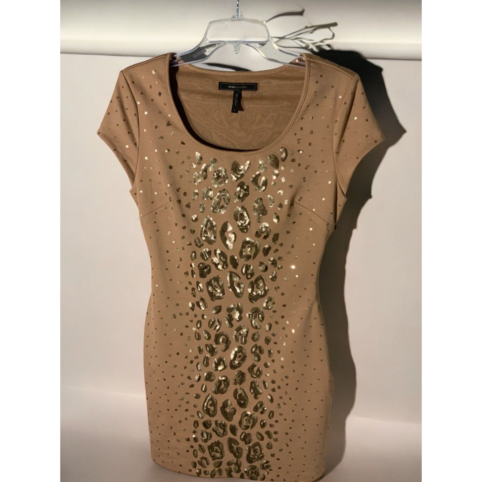 Bcbgmaxazria BCBGMaxazria Womens Camel Leopard Sequin Mini Dress Small Size S / US 4 / IT 40 - 6 Thumbnail