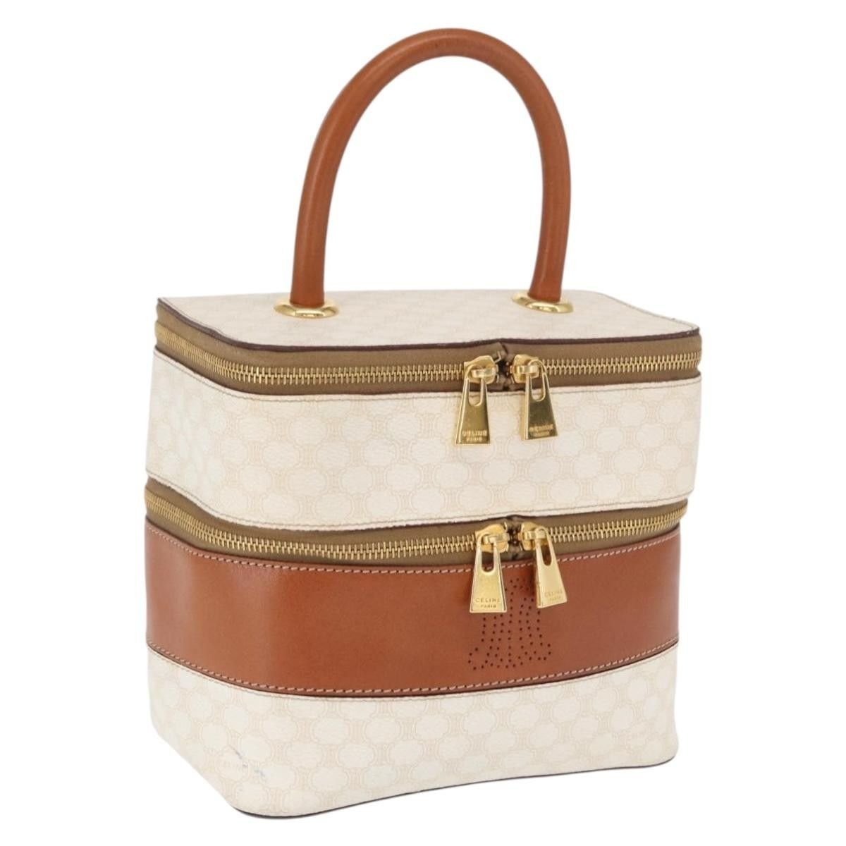 Celine Macadam Canvas Vanity Hand Bag Pvc White Gold Auth 16, Women's