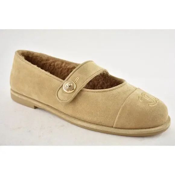Chanel os11x0426 Shearling Fur Mary Jane Moccasin Loafers in Tan Size US 7 / IT 37 - 4 Thumbnail