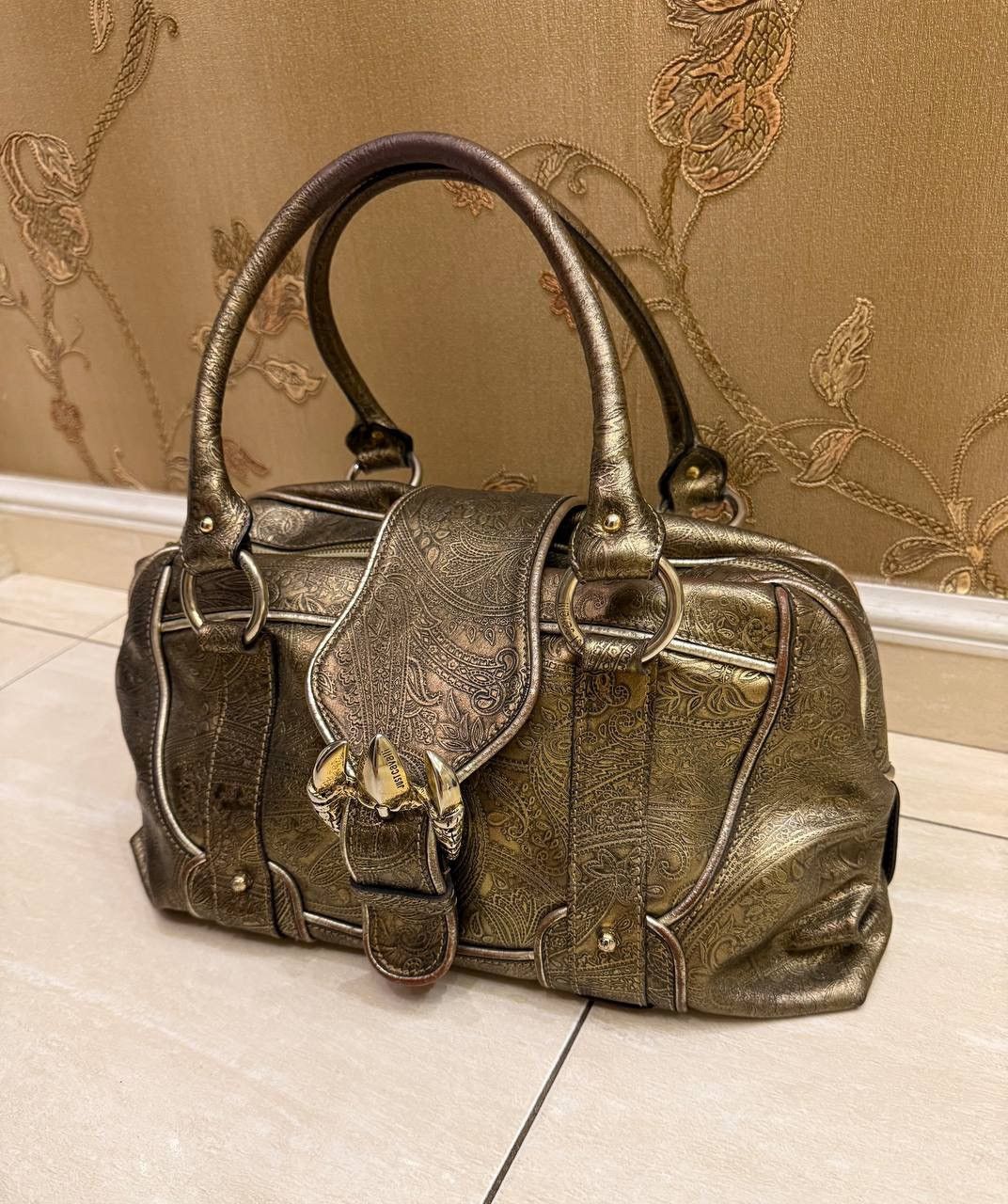 Just Cavalli Just Cavalli Gold Patterned Leather Buckle Bag Size ONE SIZE - 1 Thumbnail