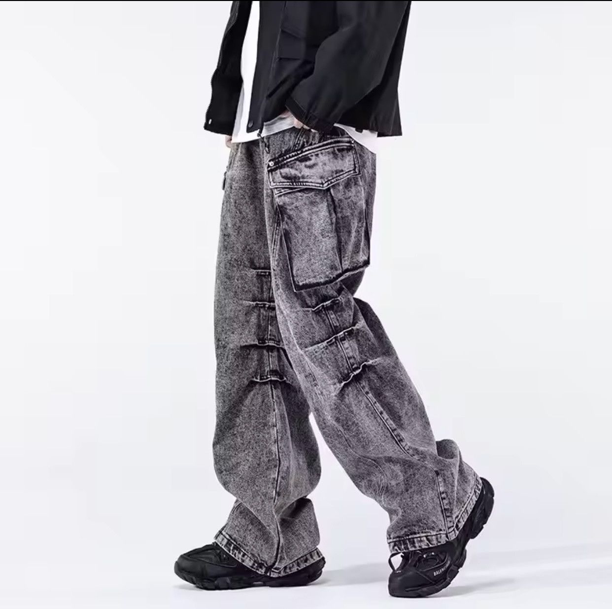 Denime × Japanese Brand Ropa Y2K Fashion Vintage Grey Baggy Cargo Jeans Pants Size US 30 / EU 46 - 6 Thumbnail