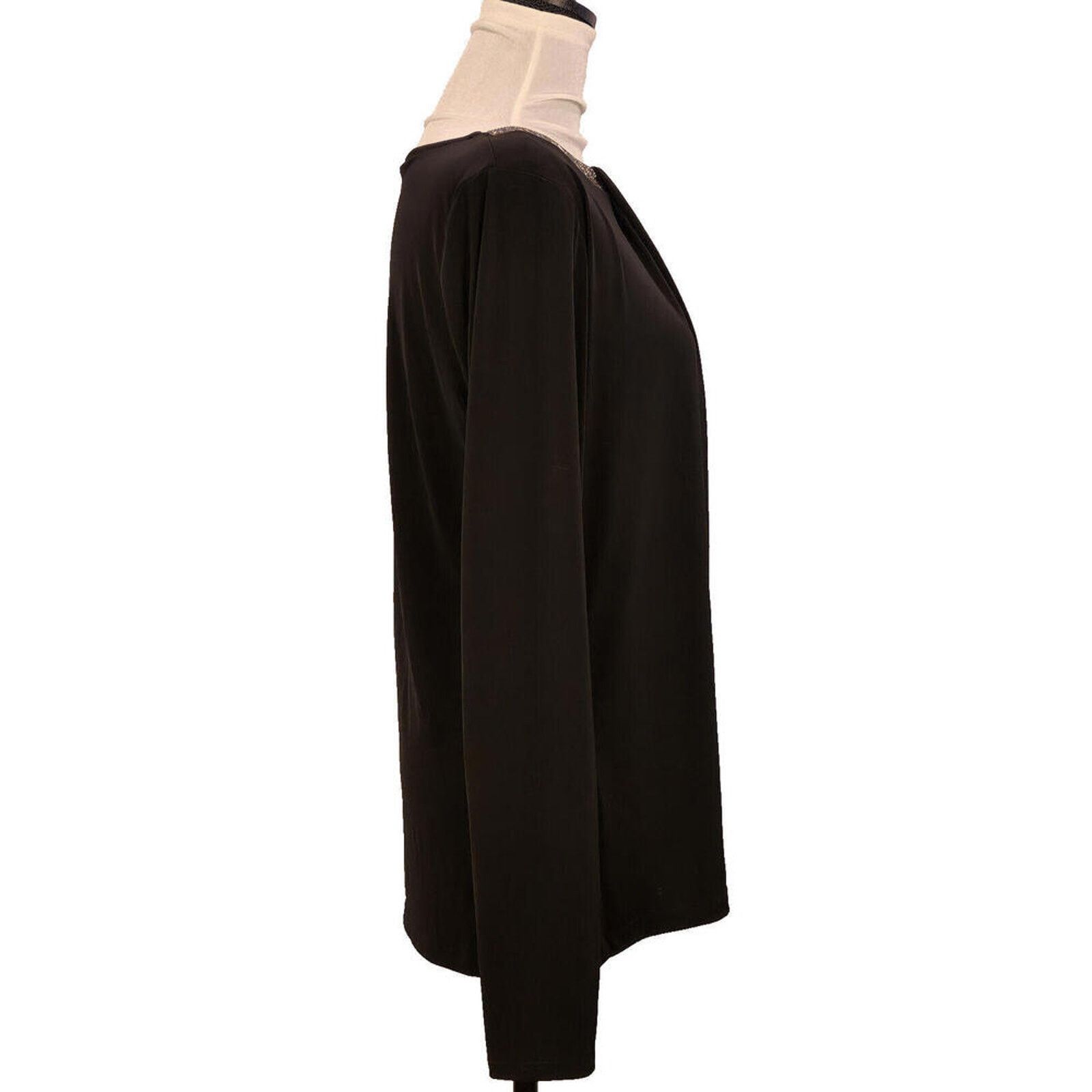 Liz Claiborne Liz Claiborne Jeweled Black Blouse LT Tall Long Sleeve Top Size L / US 10 / IT 46 - 6 Thumbnail