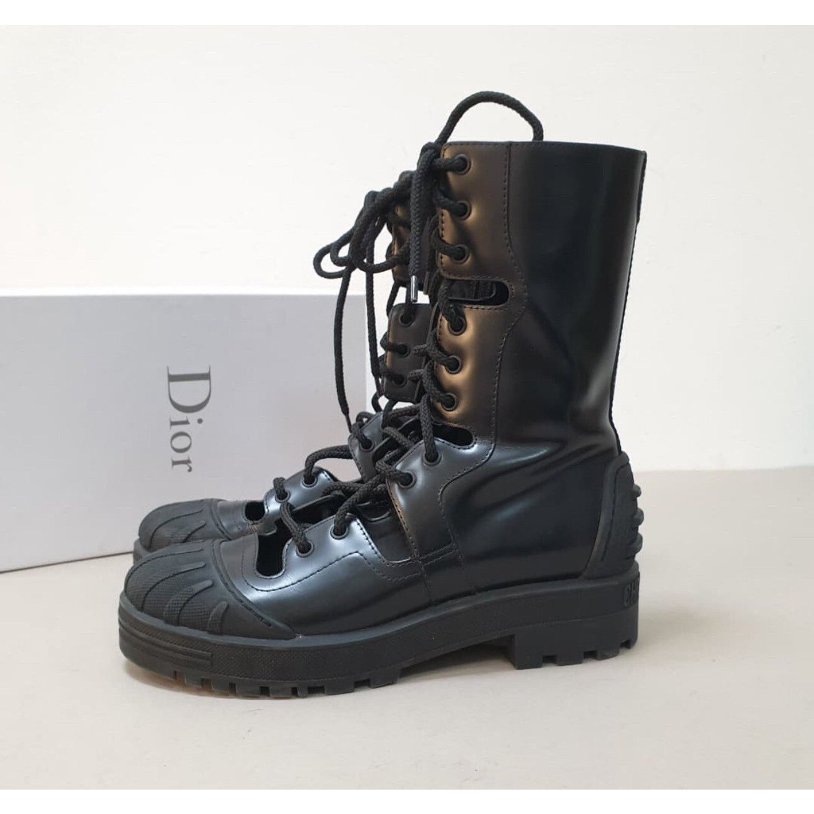 Dior Dior Black Leather Combat Boots sz. 38 Size US 7 / IT 37 - 1 Thumbnail