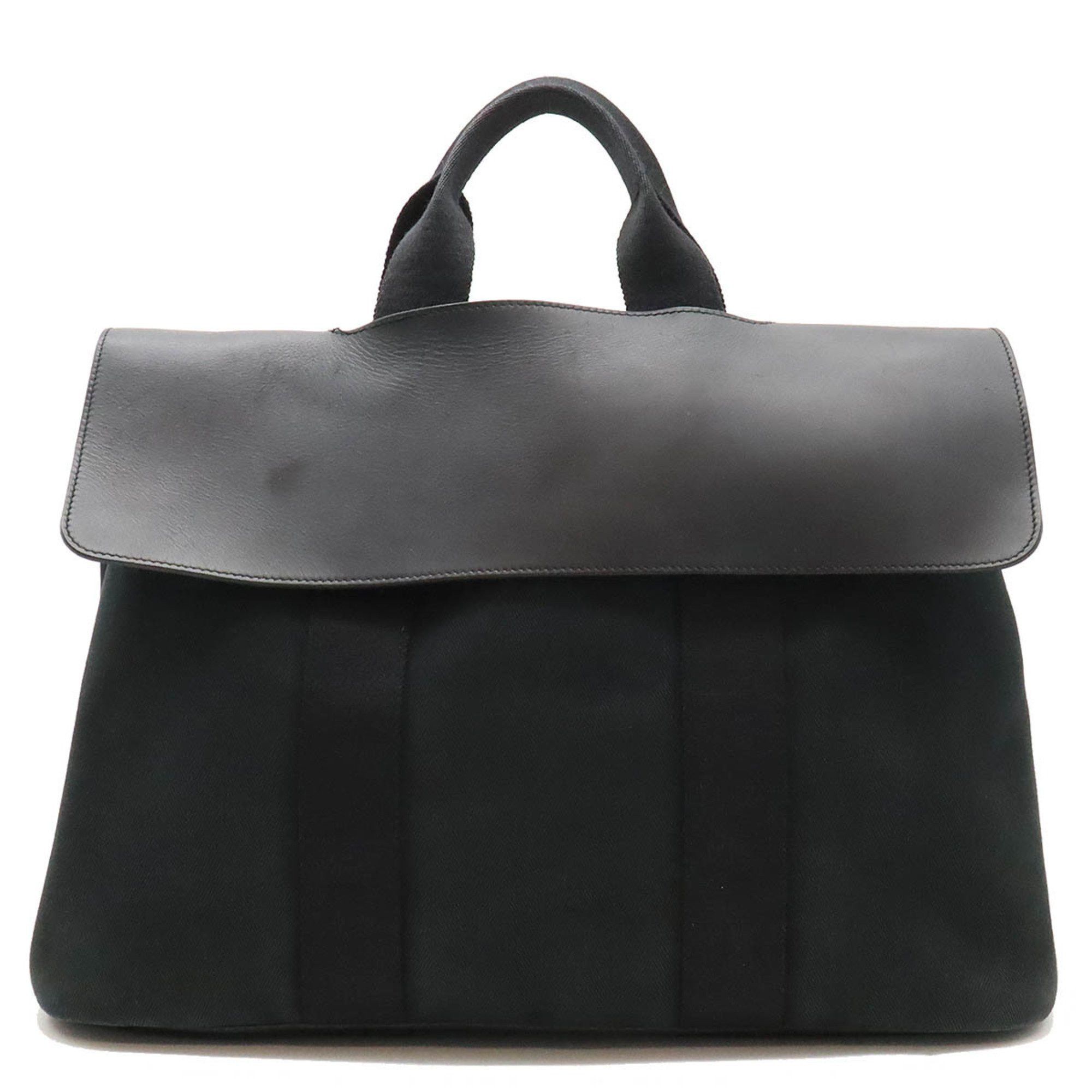 image of Hermes Valparaiso Mm Handbag Tote Bag Toile Chevron Leather Black Pouch Not Available, Women's