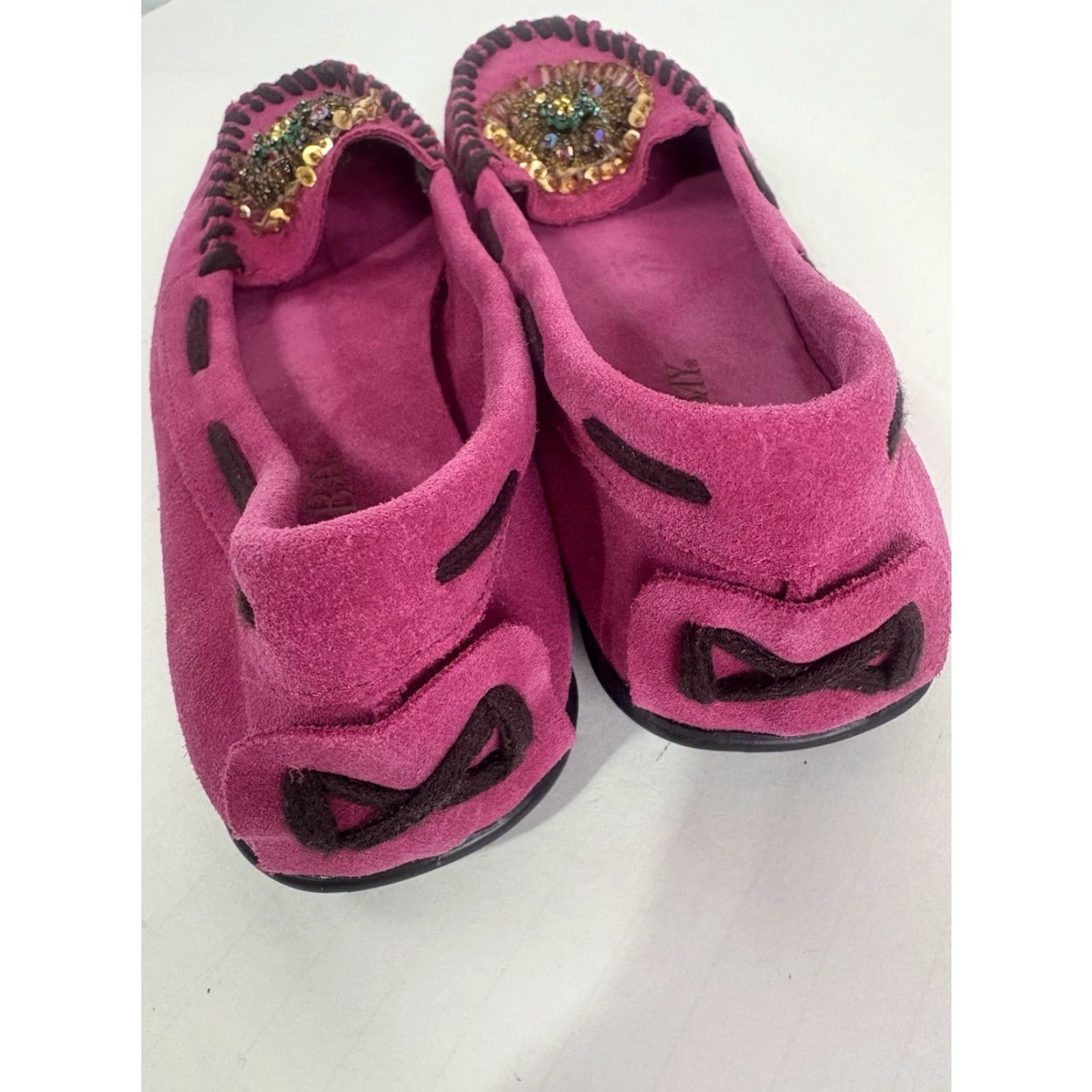 Vintage St Johns Bay Women's Fuchsia Suede Flat Loafers Size 7.5M Casual Dressy Slip On Size US 7.5 / IT 37.5 - 4 Thumbnail