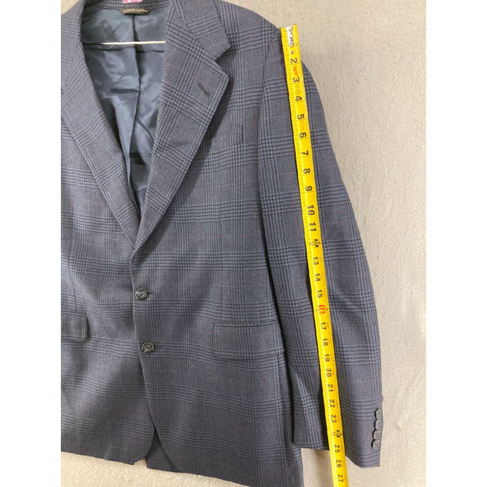 Vintage VINTAGE Tom James Suit Jacket Mens 43 L Blue Glen Check USA Made Wool Size 46R - 4 Thumbnail