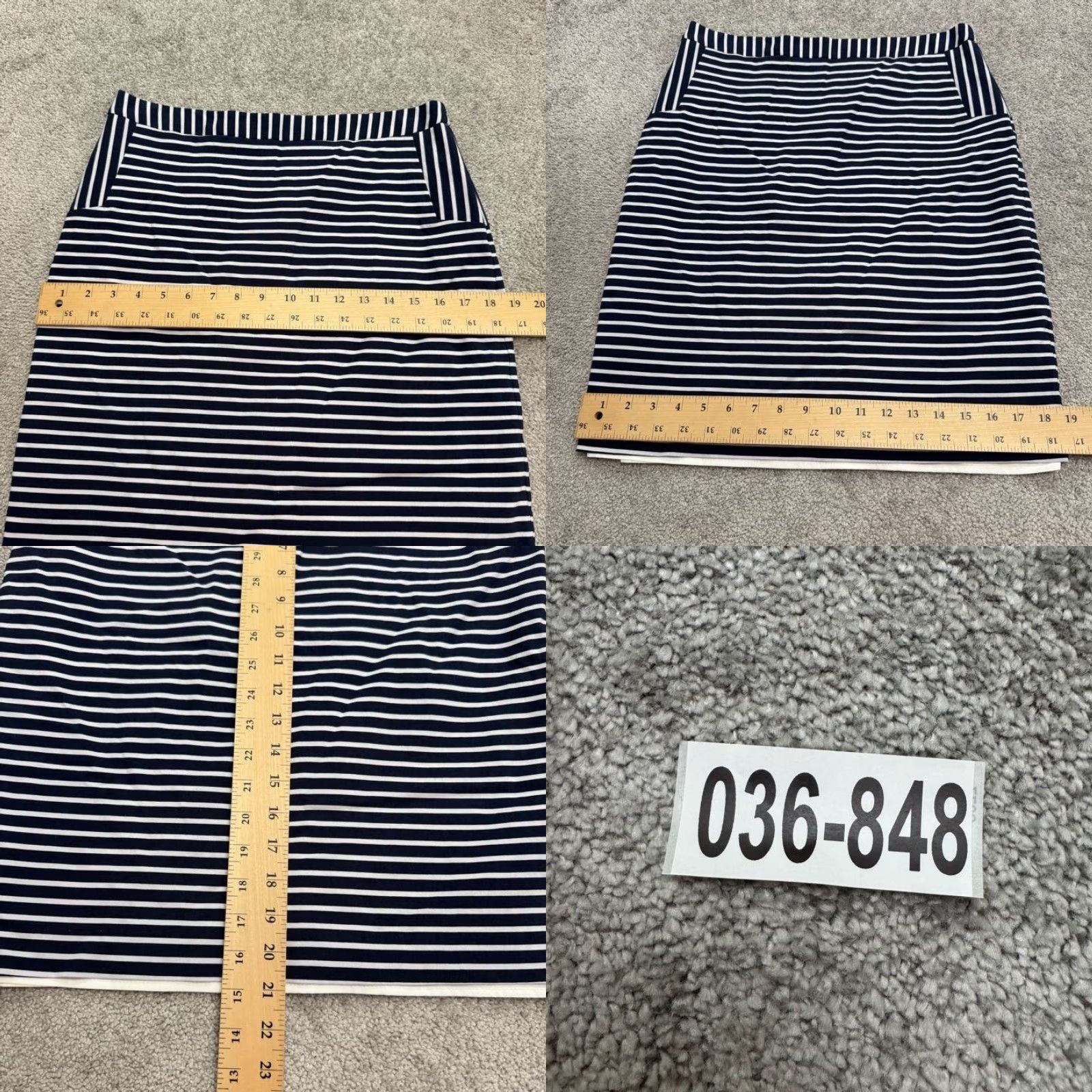 Vintage Margaret M Skirt Knee Length Pencil Womens Large Navy White Striped Work Casual Size 36" / US 14 / IT 50 - 9 Thumbnail
