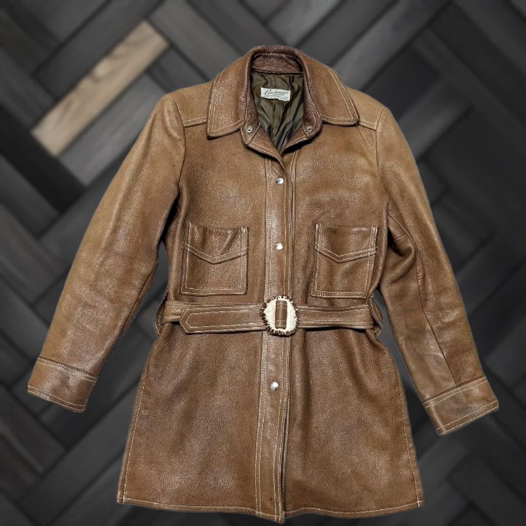 Vintage VINTAGE Buckskin Belted overcoat Brown deerskin leather Buckskin Belt Buckle 1970s Women M Hippie Boho Western Trench Coat Snap Belt #Mens Womens Size M / US 6-8 / IT 42-44 - 1 Thumbnail