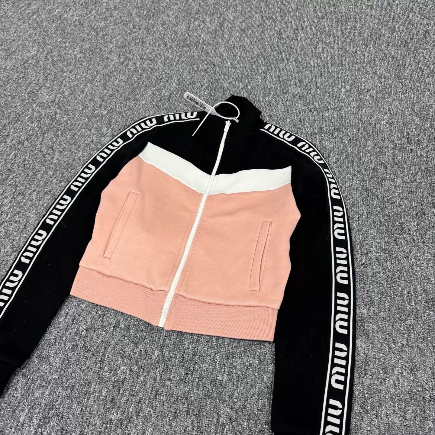 Miu Miu MIU MIU Black & Pink Colorblocked Stand Collar Track Jacket Size XS / US 0-2 / IT 36-38 - 4 Thumbnail