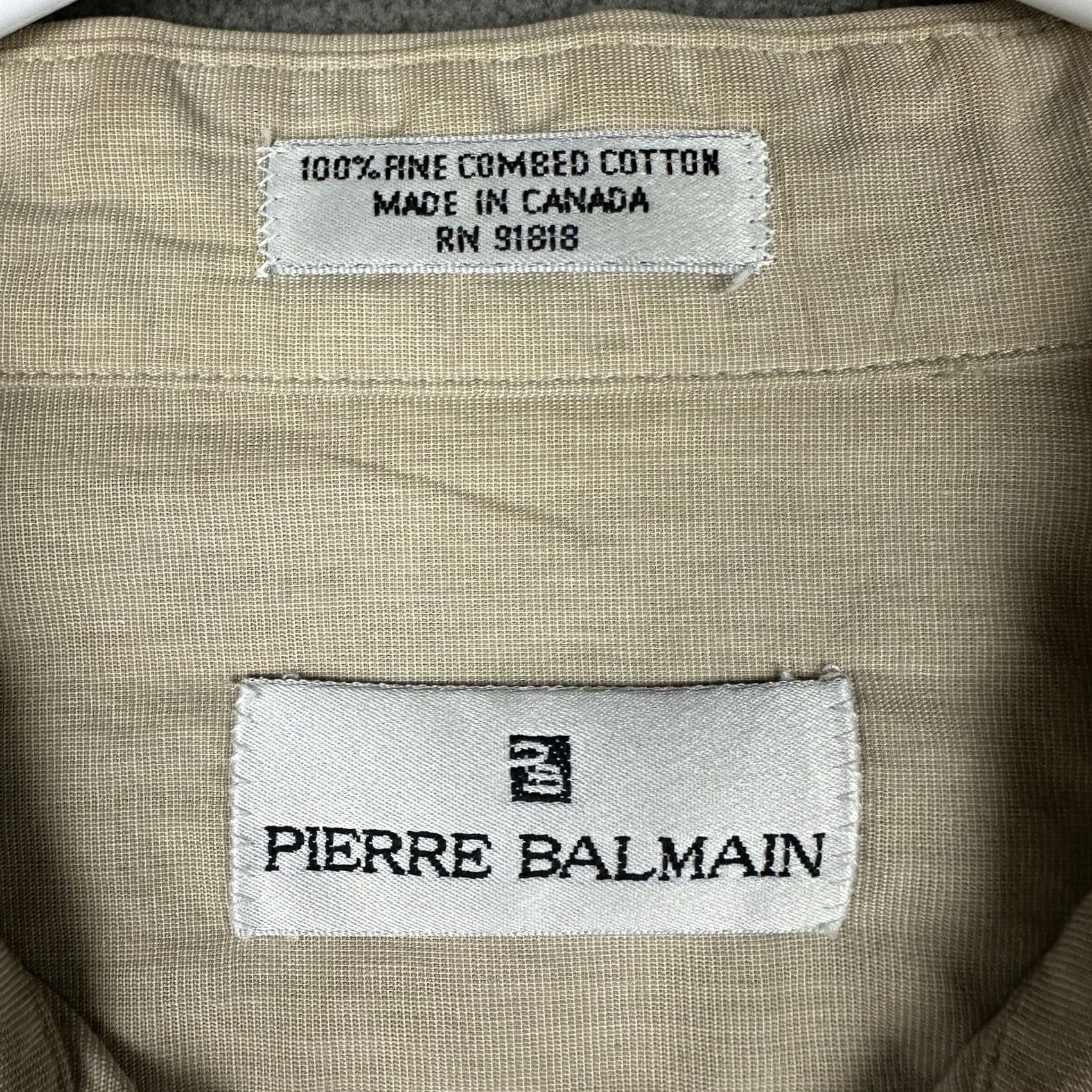Pierre Balmain Pierre Balmain Shirt Mens 16.5 35 Beige Button Up Chin Strap Pocket Korea Size US XL / EU 56 / 4 - 4 Thumbnail
