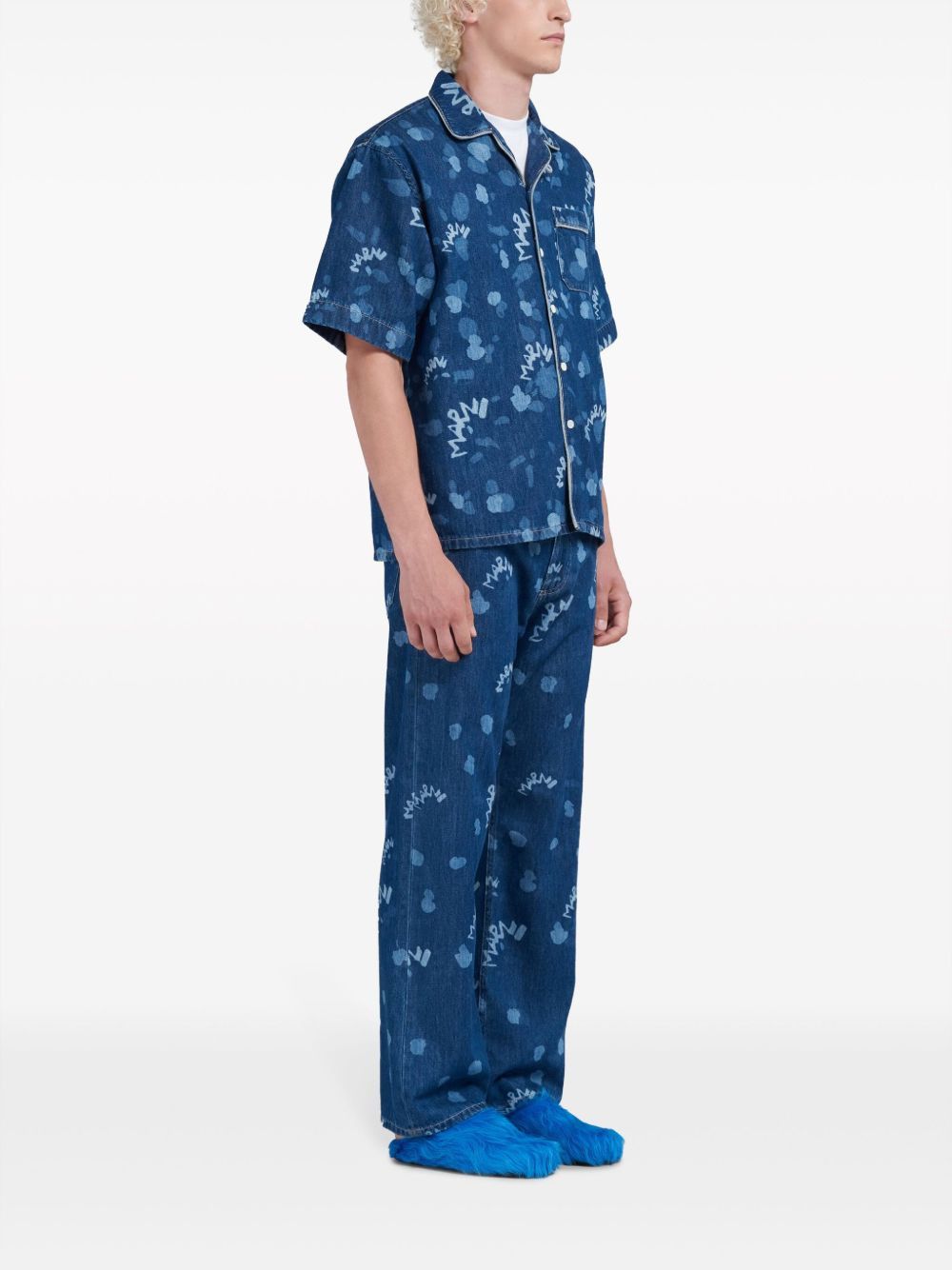 Marni o1w1db10125 Logo-Print Denim Shirt in Blue Size US S / EU 44-46 / 1 - 4 Thumbnail