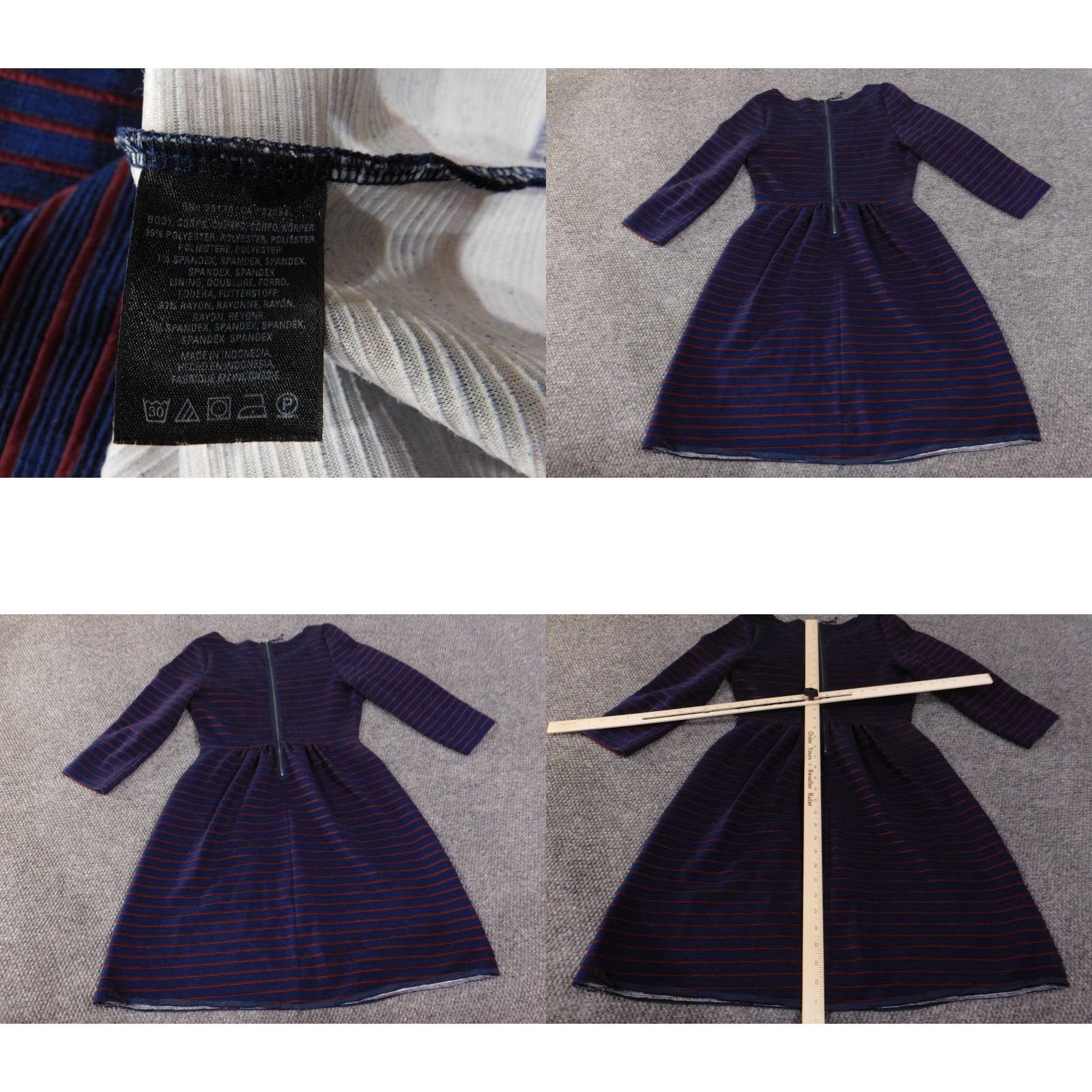 Vintage Maeve Dress Womens 6 Navy Red Striped Fit & Flare Three Quarter Sleeve Shirt? Size M / US 6-8 / IT 42-44 - 8 Thumbnail