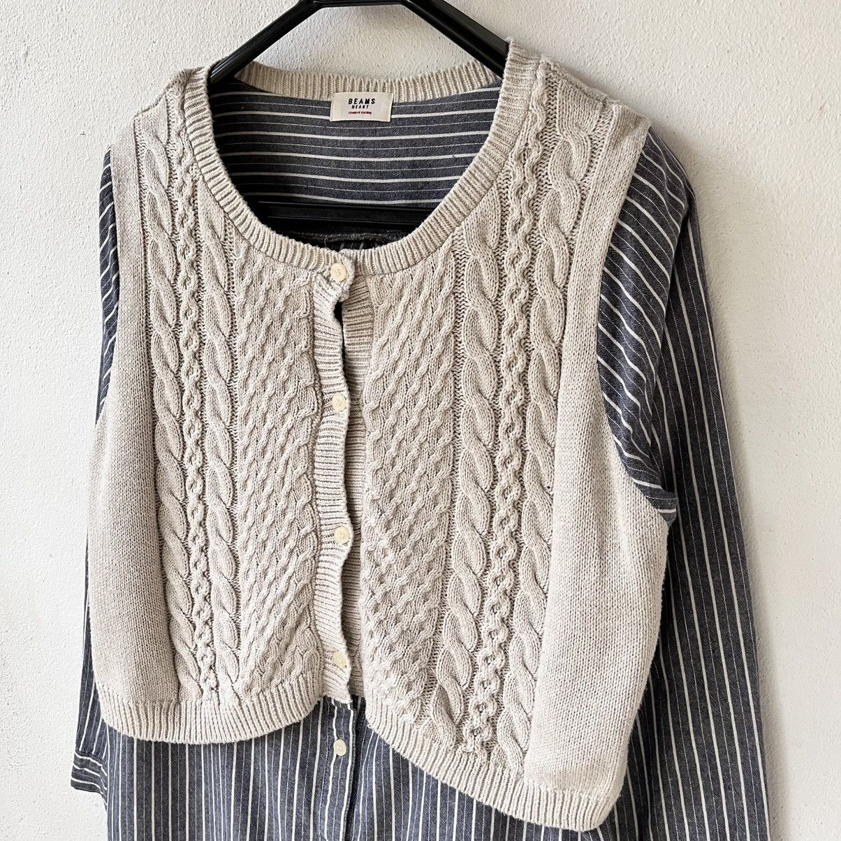 Beams Plus Beams Heart Hybrid Knit Panel Shirt Dress Cable Knit Stripe Size M / US 6-8 / IT 42-44 - 6 Thumbnail