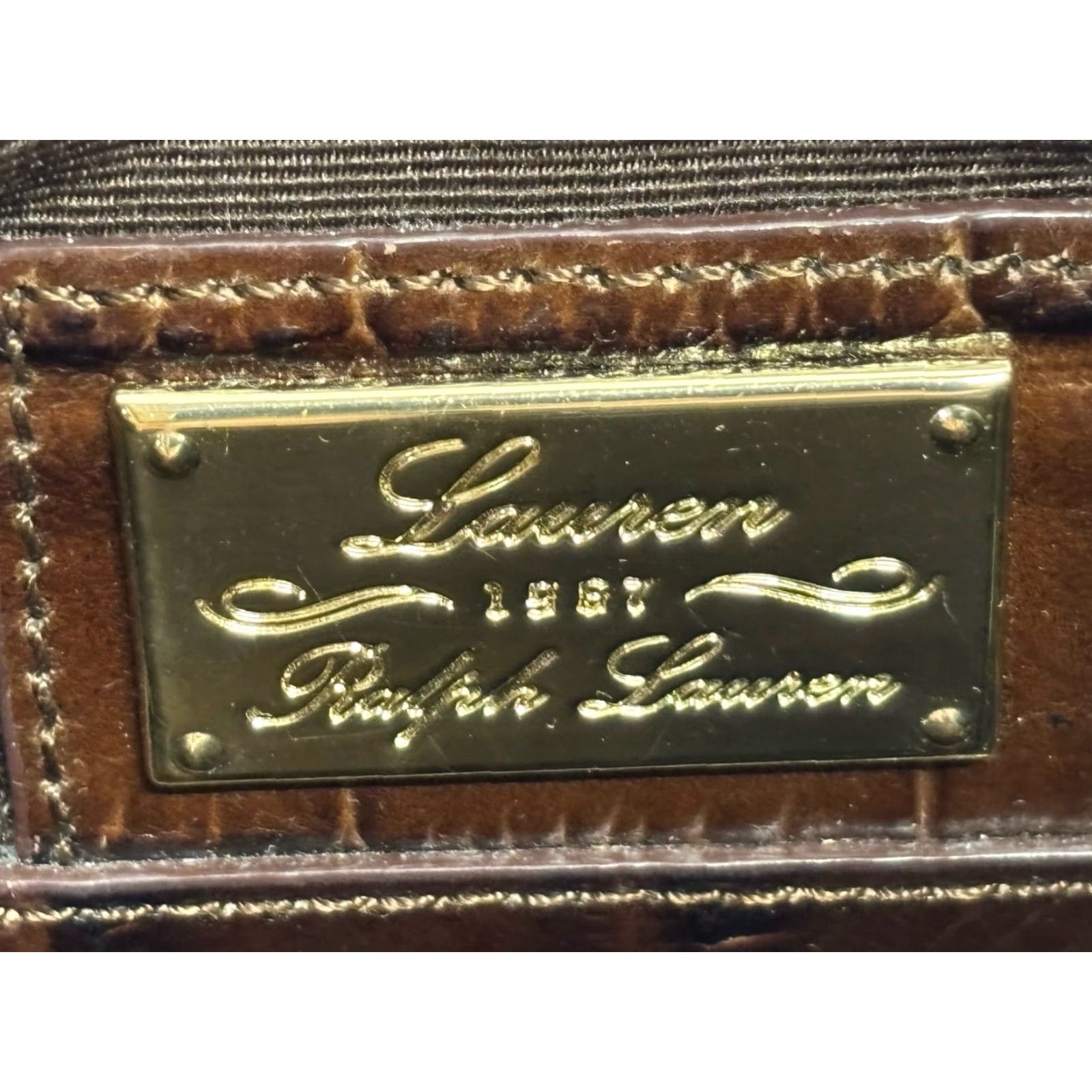 Ralph Lauren Lauren Ralph Lauren Croc Embossed Leather Hobo Purse Brown Shoulder Bag Women Medium Croc Brown Leather Gold Hardware 90s Designer Old Money Size ONE SIZE - 7 Thumbnail