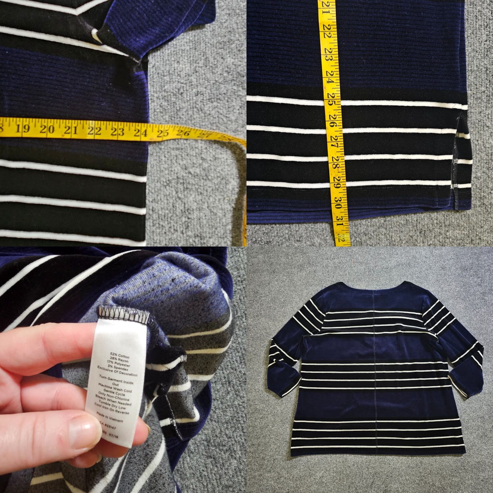 Talbots Talbots Sweater Womens 2X Blue White Velour Striped 3/4 Sleeve Casual Pullover Size XXL / US 16-18 / IT 52-54 - 8 Thumbnail