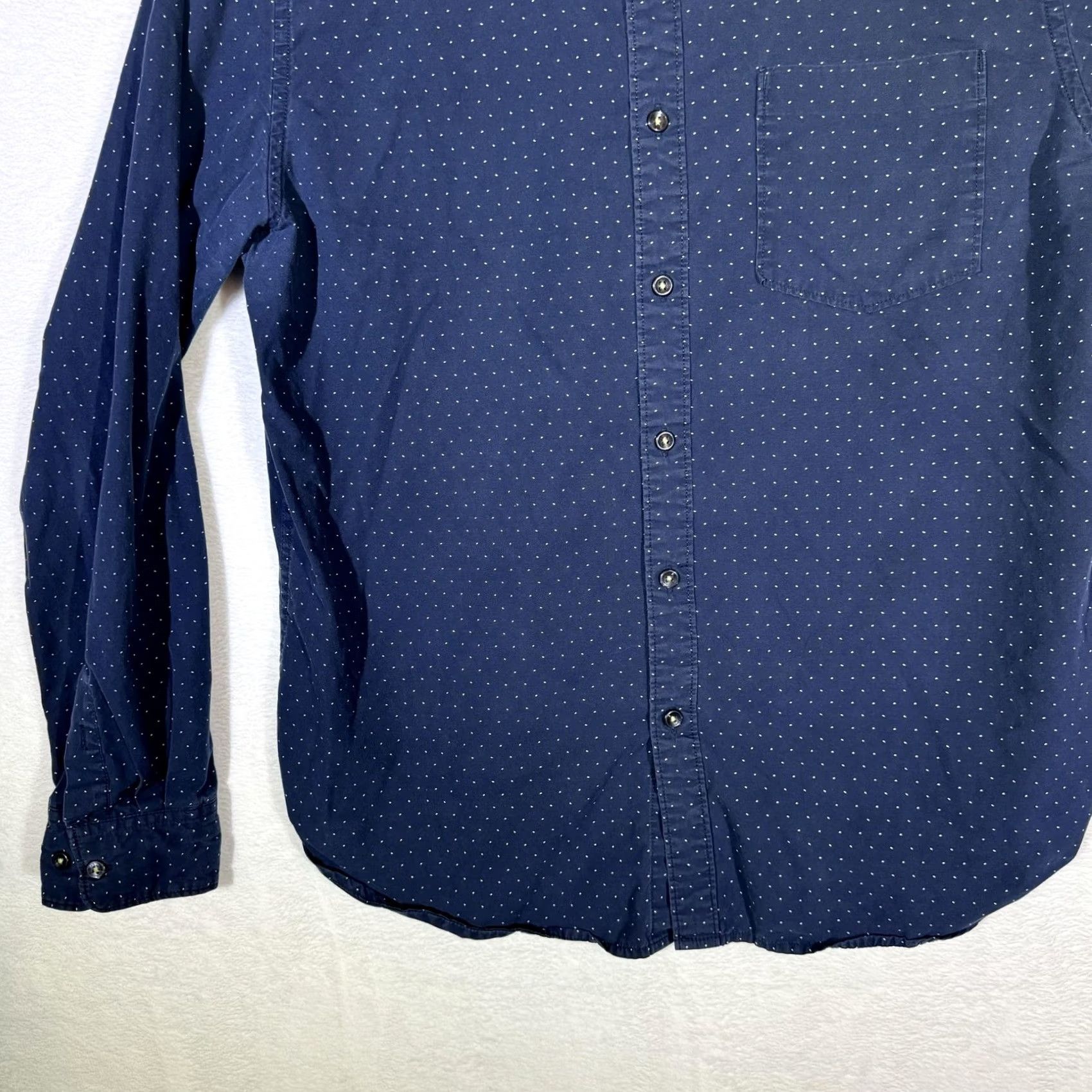 Vintage Cactus Man Shirt Mens Large Slim Fit Button Down Long Sleeve Polka Dot Cotton Blue Size 42R - 4 Thumbnail