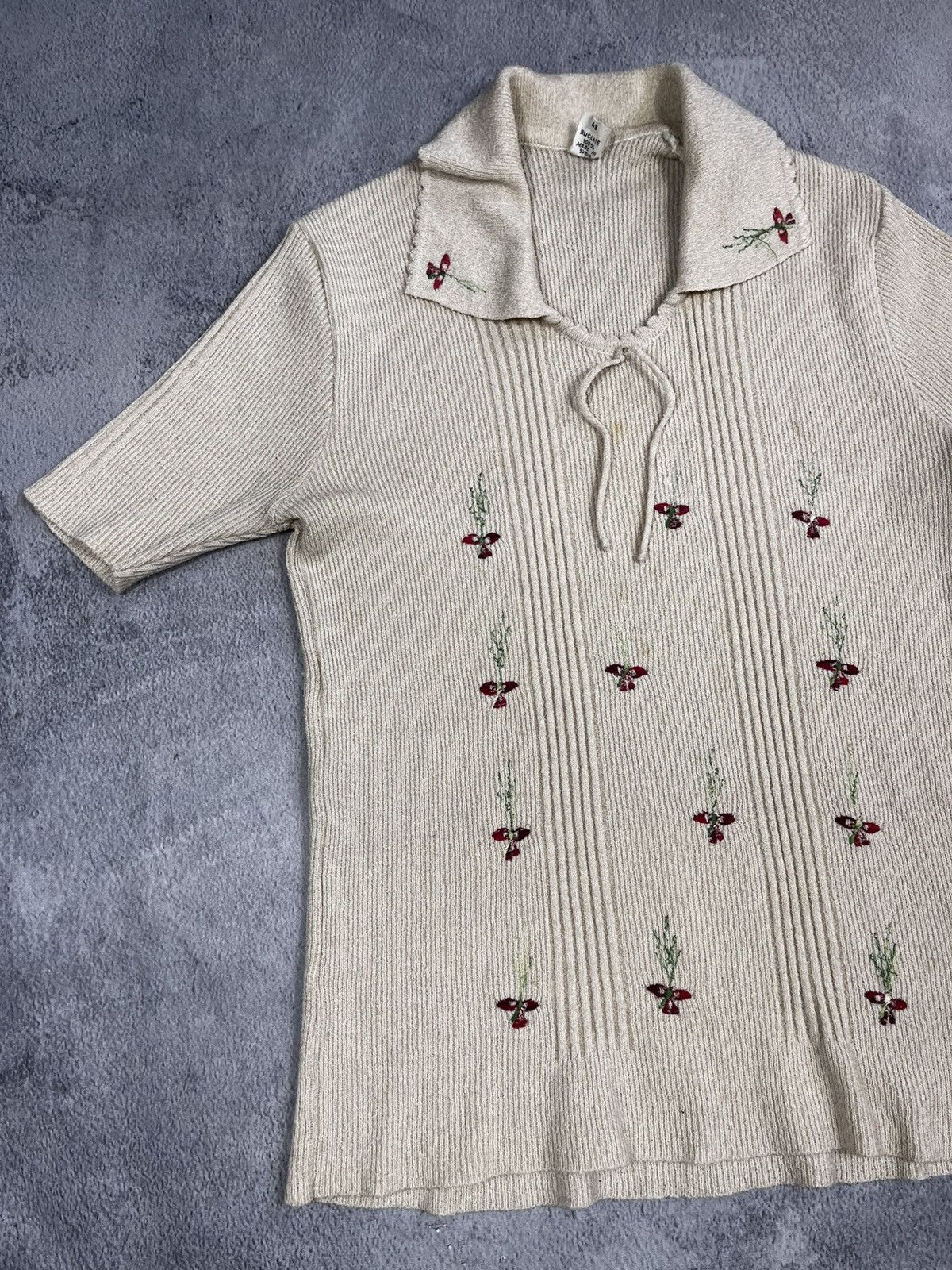 Japanese Brand × Vintage Vintage 90s Knit golf 1/4 floral polo tee old money retro Size XL / US 12-14 / IT 48-50 - 2 Thumbnail