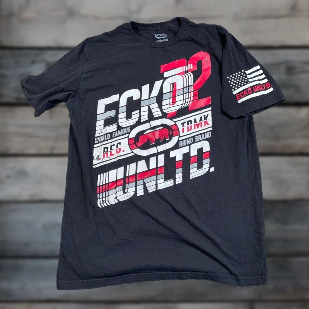 Ecko Unltd. Ecko Unltd Distressed Big Print T-Shirt Adult 2XB Black American Flag Streetwear Size US XXL / EU 58 / 5 - 1 Thumbnail