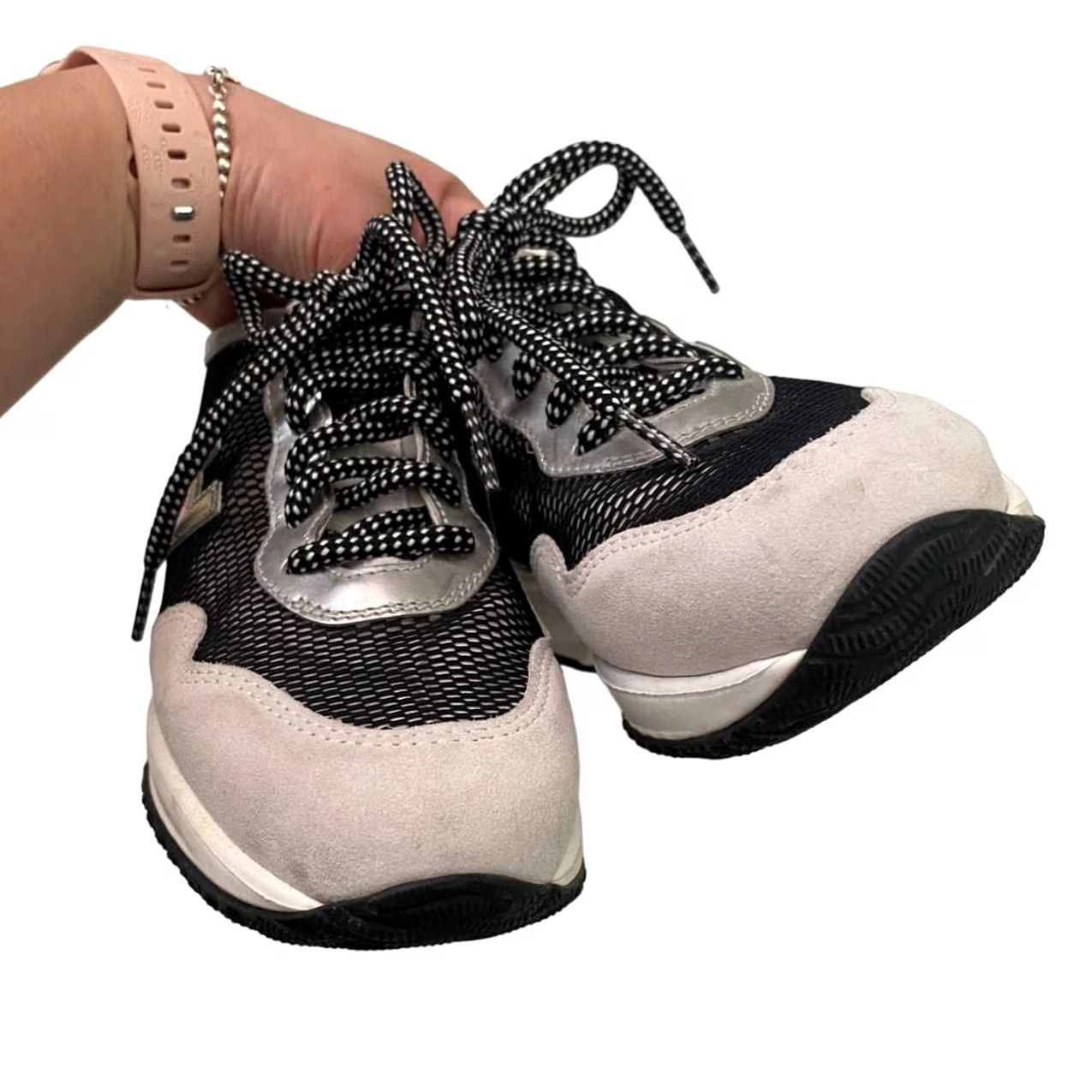 Hogan Hogan Sneaker Womens Size 5 Gray Black Wedge Athletic Suede Fabric Metallic Leather Inserts Concealed 2.5" Discoloration at Top Line Size US 5 / IT 35 - 6 Thumbnail