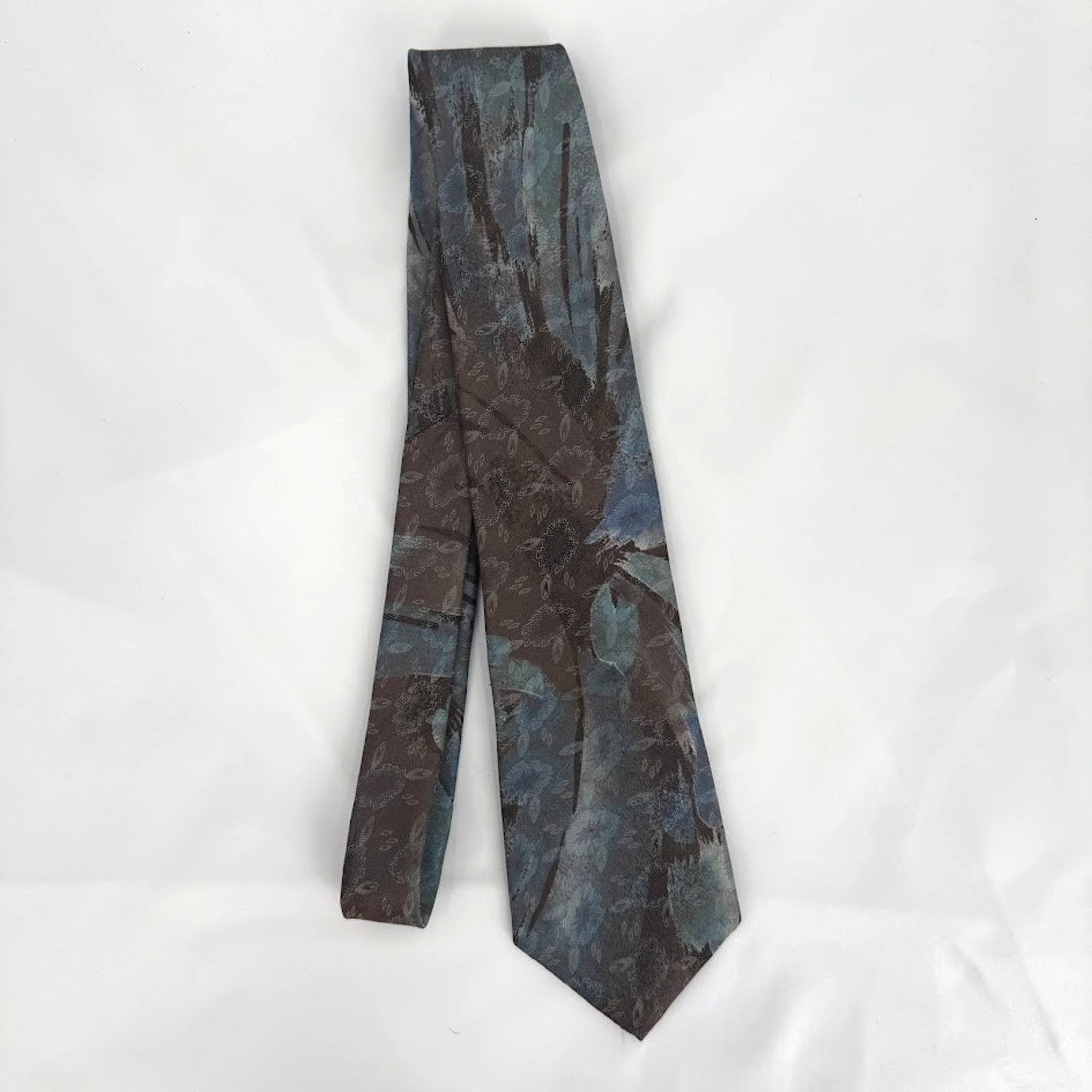 Valentino Marco Valentino Vintage Floral Tie Blue Brown Made USA Size ONE SIZE - 3 Thumbnail