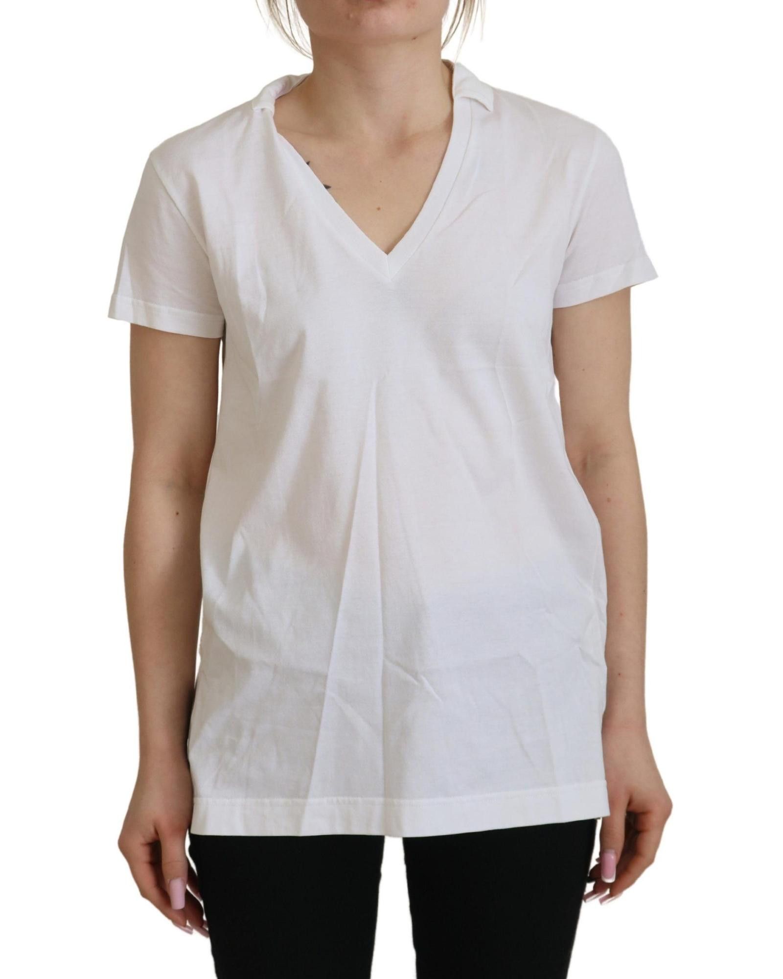 image of Dolce Gabbana Short Sleeve V-Neck Cotton Top in White, Women's (Size XS)