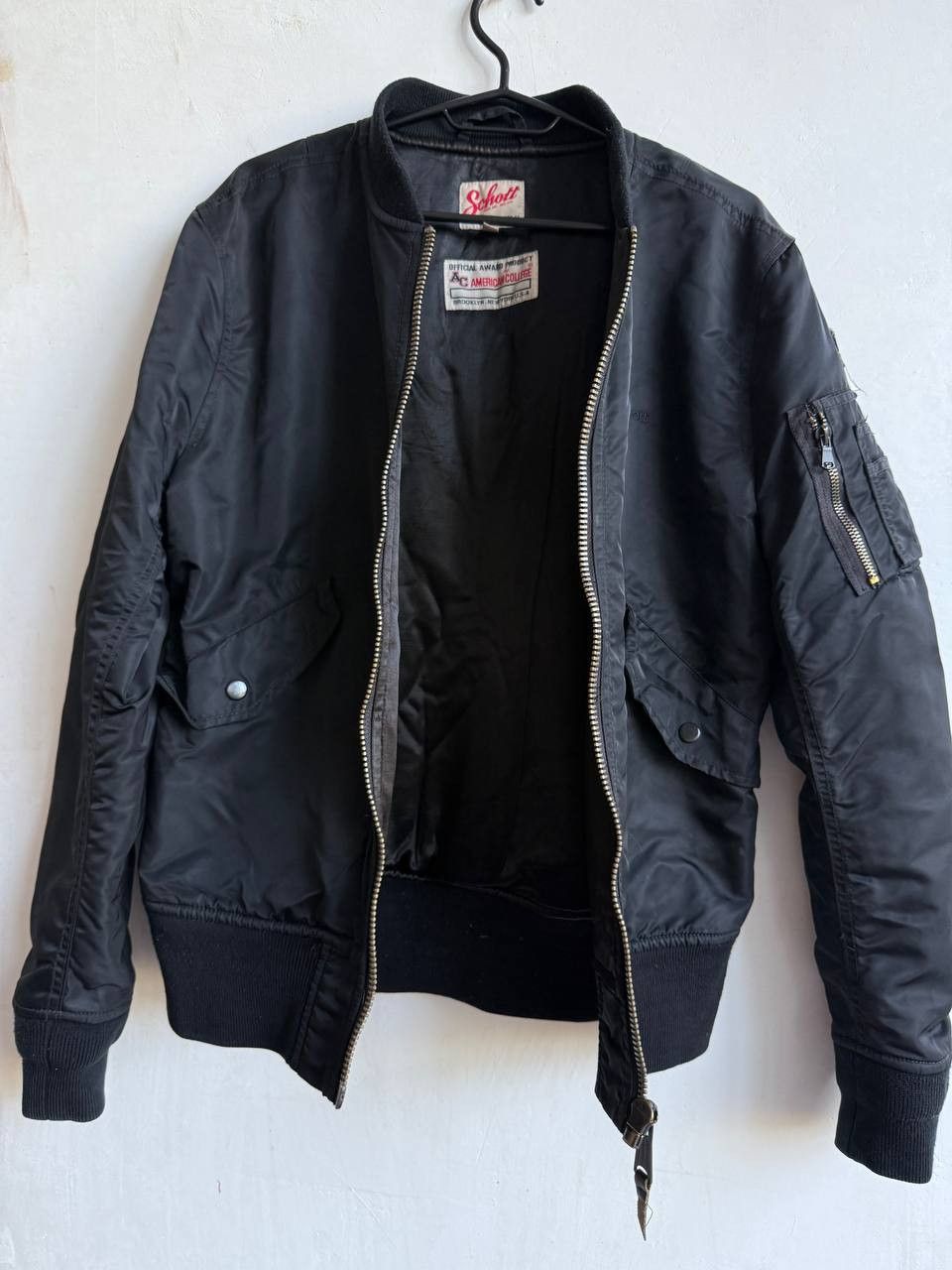 Schott Schott NYC American College Nylon Mens Black Bomber Jacket M Size US M / EU 48-50 / 2 - 11 Thumbnail