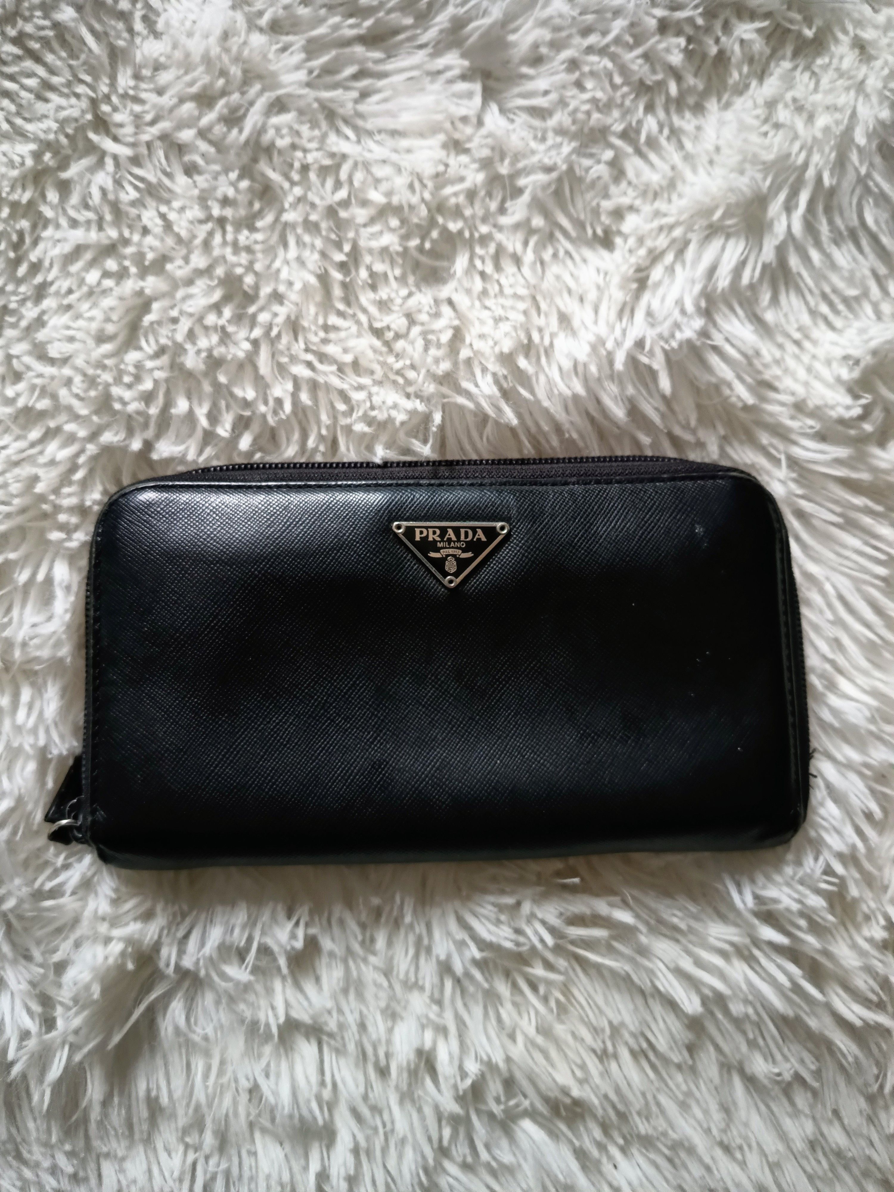 image of Prada Triangle Logo Big Wallet Cardholder in Black, Men's