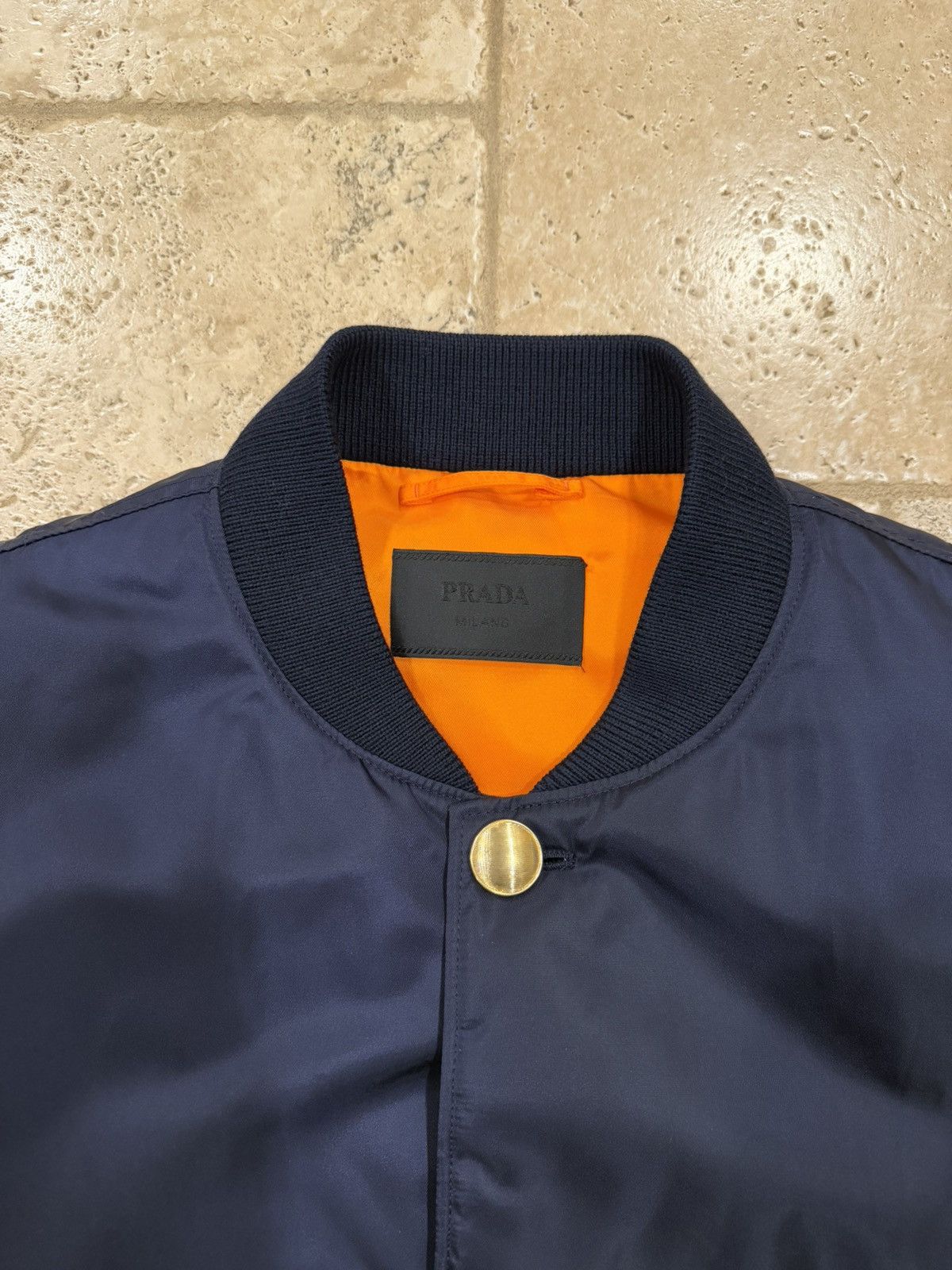 Prada Prada Re-Nylon Gold Logo Navy Blue Oversized Bomber Jacket Size US M / EU 48-50 / 2 - 9 Thumbnail