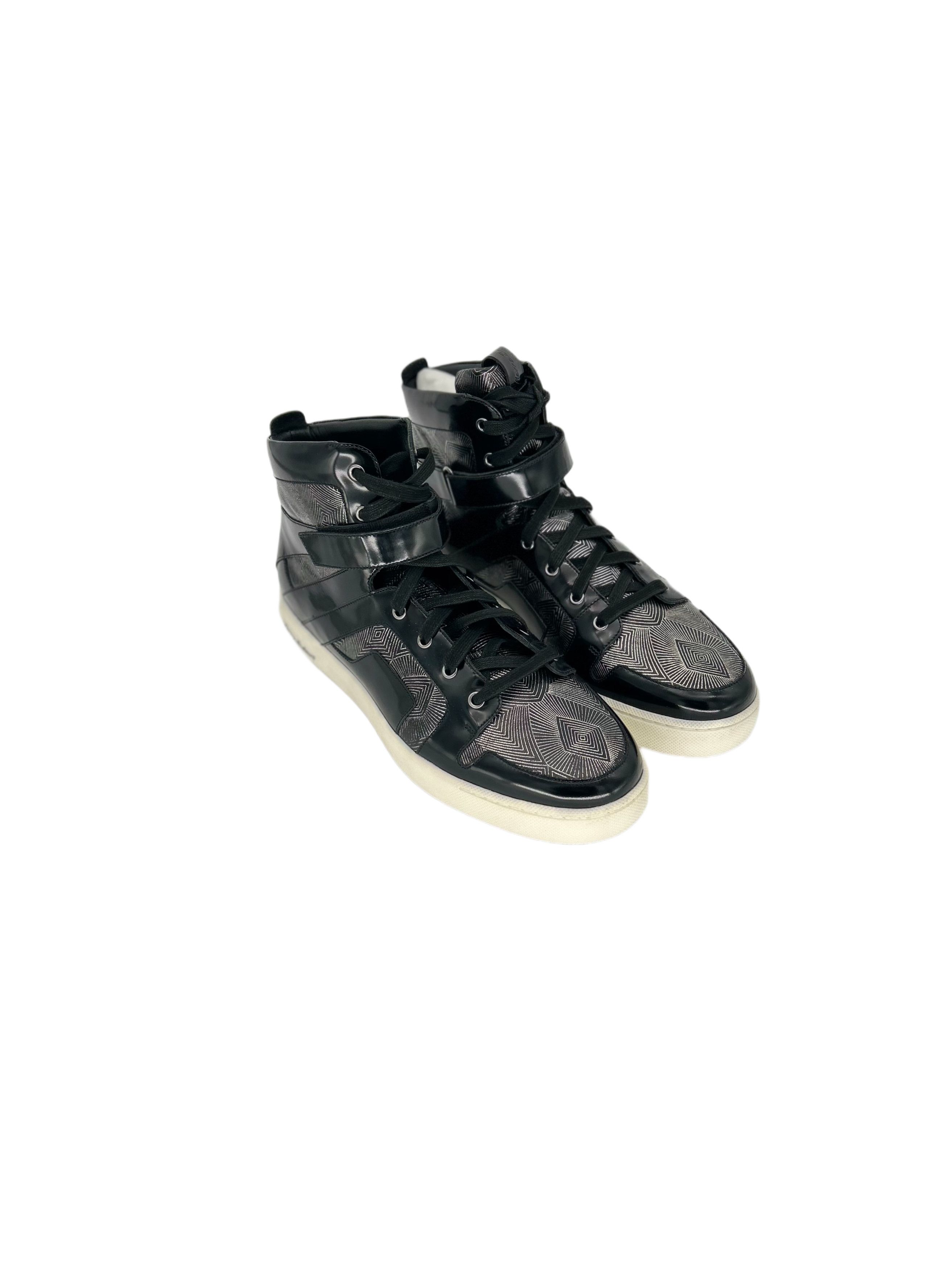 Balmain BALMAIN BLACK & SILVER HIGH TOP TRAINERSWITHGEOETRIC PATTERN Size US 12 / EU 45 - 1 Thumbnail