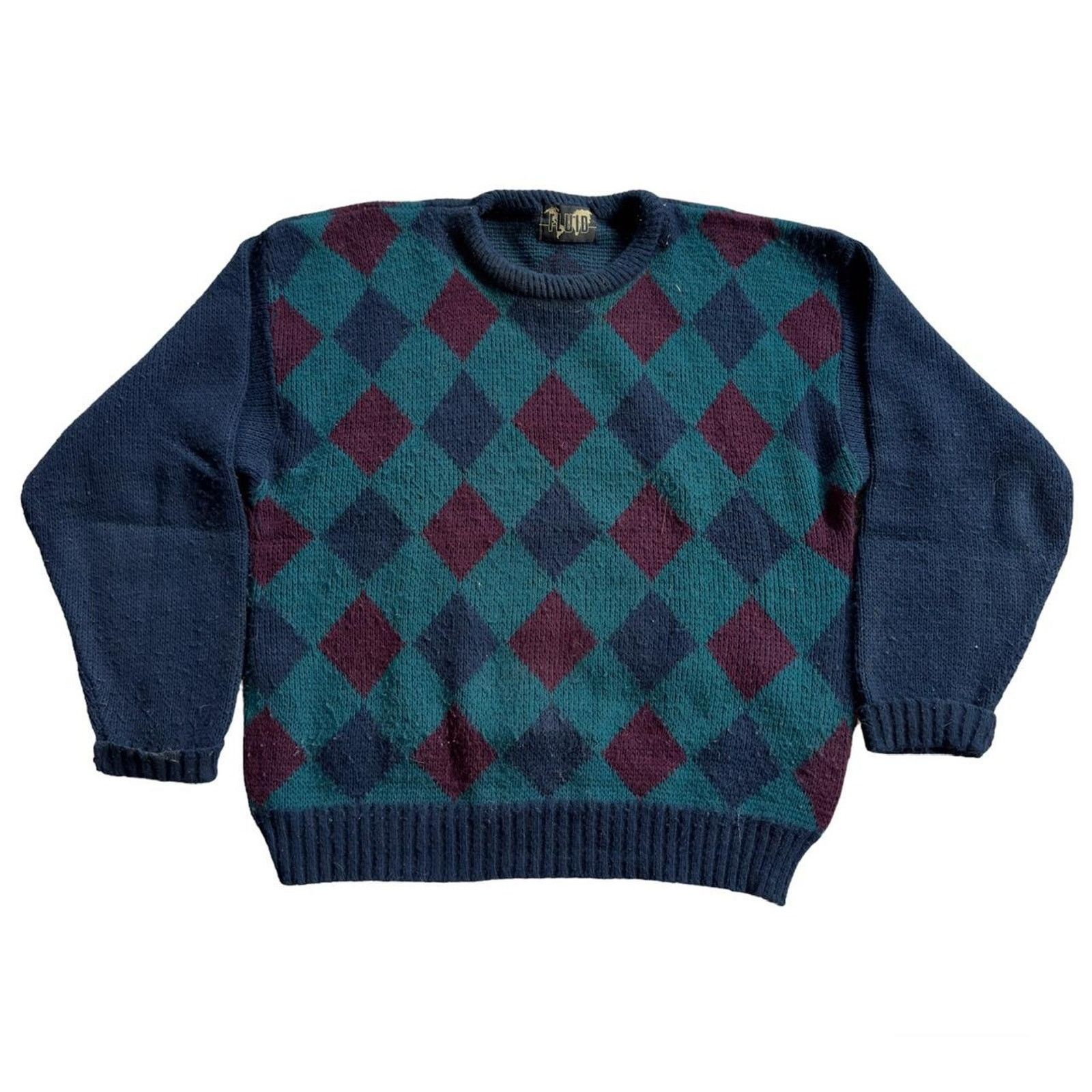 Vintage 🧥 90's Vintage Fluid Argyle Sweater 🧥 Size US L / EU 52-54 / 3 - 1 Thumbnail