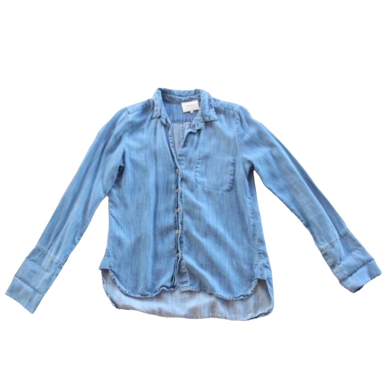 Anthropologie ANTHROPOLOGIE Blue Denim Chambray Washed Button Shirt Top Size S / US 4 / IT 40 - 5 Thumbnail