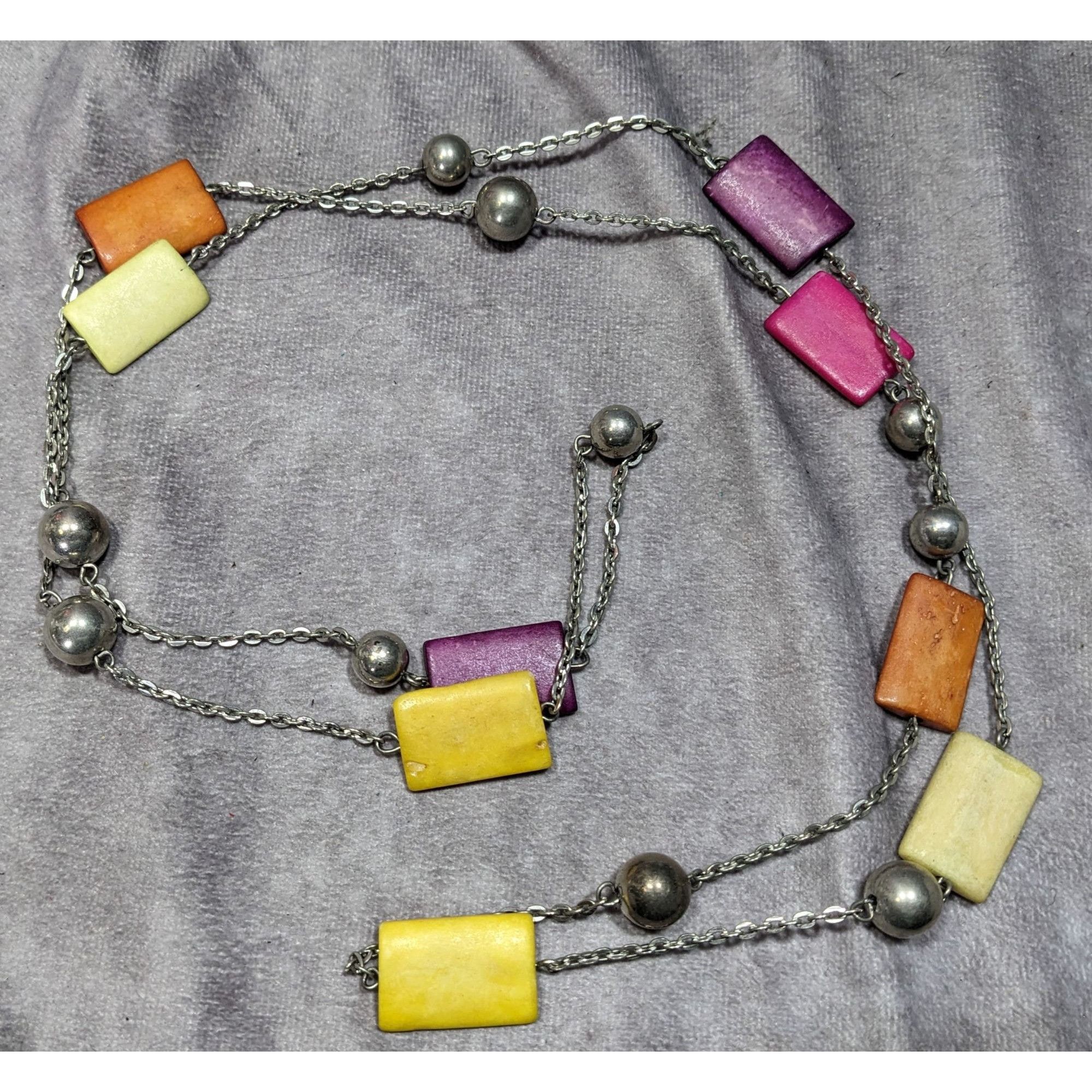 Other Vintage Rainbow And Stone Silver Tone Station Necklace Size ONE SIZE - 4 Thumbnail