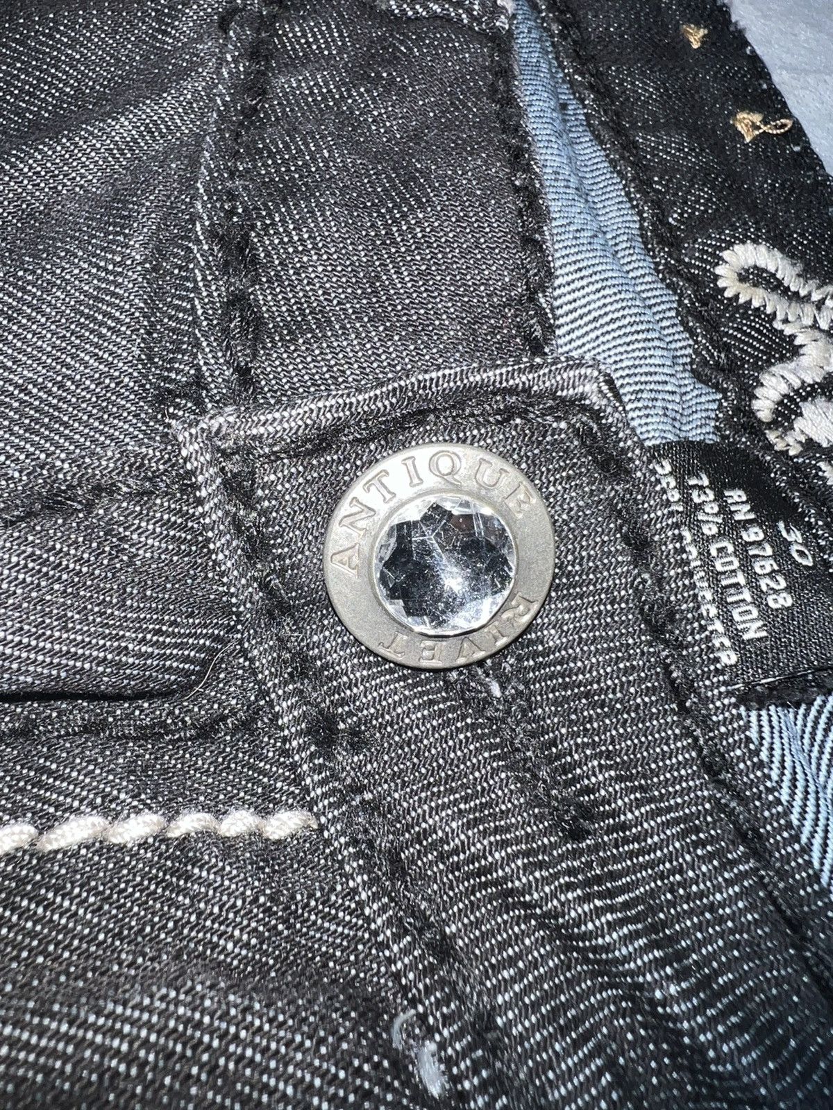 Japanese Brand Antique Rivet Crystal Studded Distressed Jeans Size US 30 / EU 46 - 11 Thumbnail