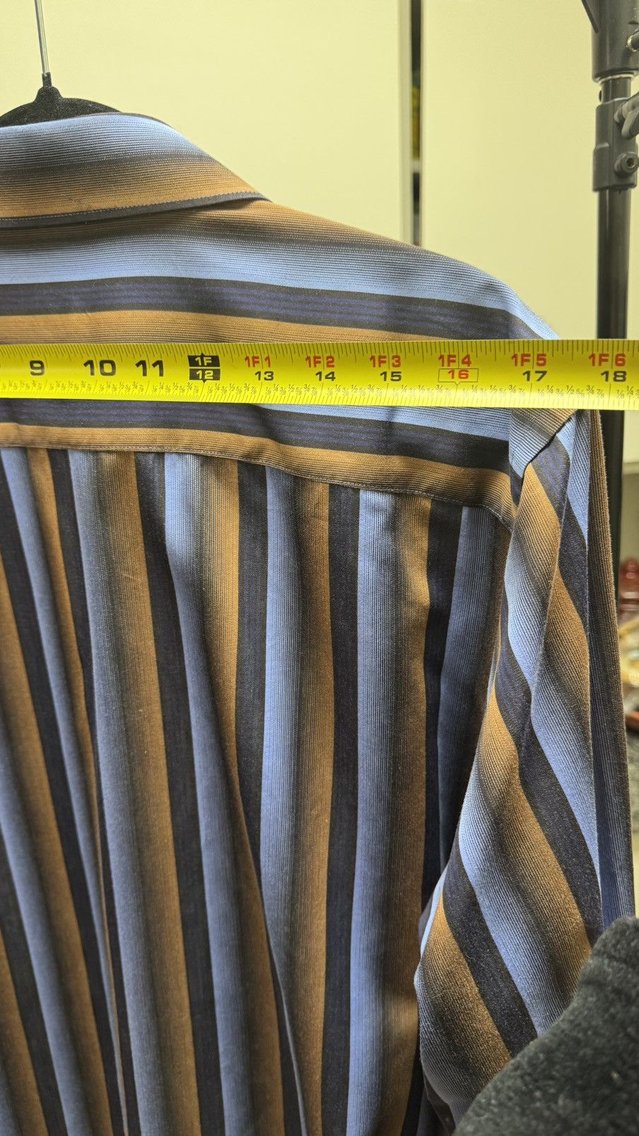 BUGATCHI BUGATCHI Tan and blue striped buttoned long sleeve Size US XL / EU 56 / 4 - 5 Thumbnail