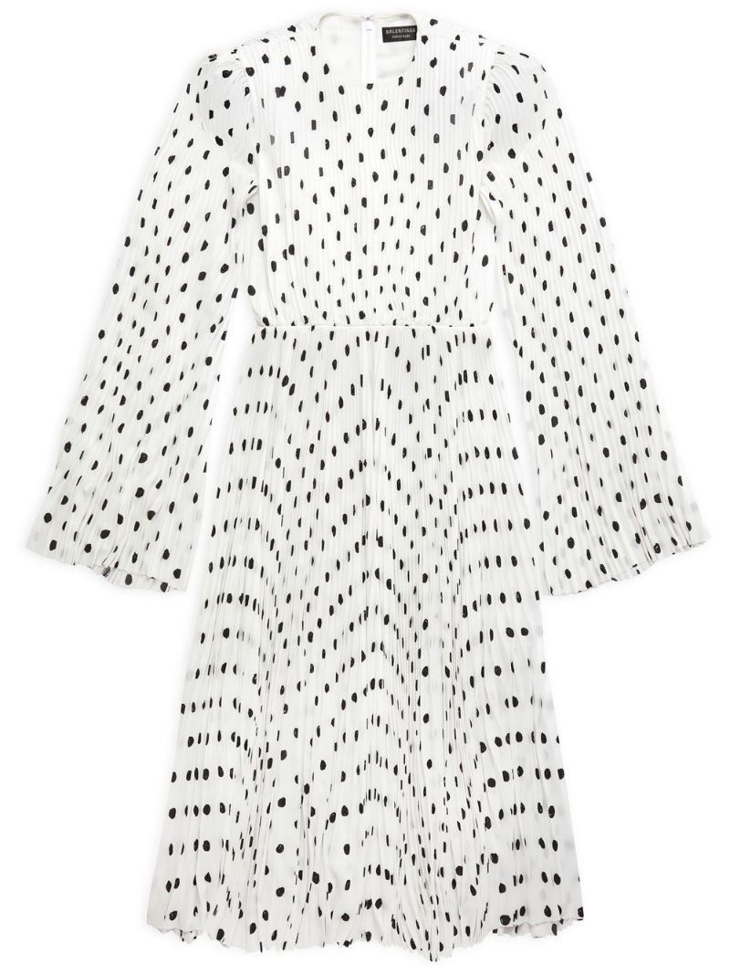 Balenciaga o1s1rm0725 Hand-Drawn Polka Dot Pleated Dress in White Size XS / US 0-2 / IT 36-38 - 1 Thumbnail