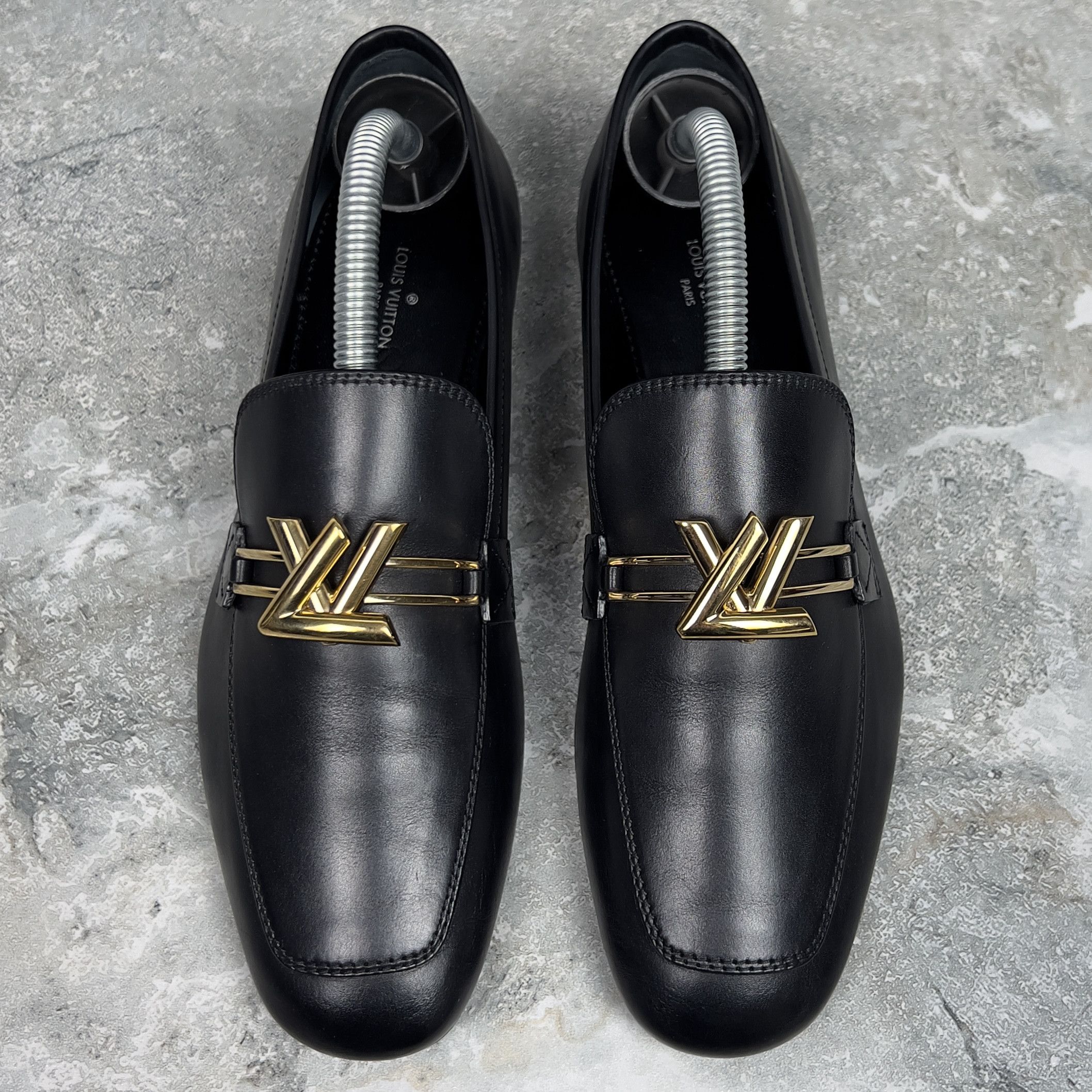 Louis Vuitton Logo Upper Case Flat Loafers Leather