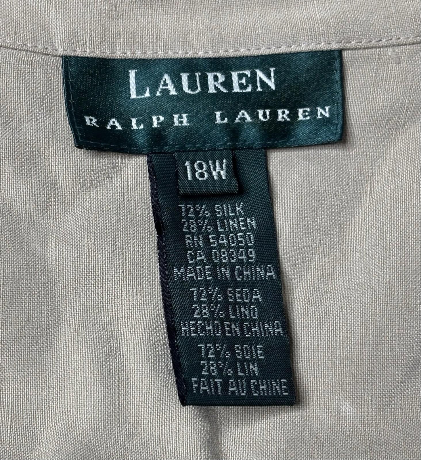 Lauren Ralph Lauren Lauren Ralph Lauren Top Womens 18W Linen Silk Blouse Beige Size XXL / US 16-18 / IT 52-54 - 2 Thumbnail