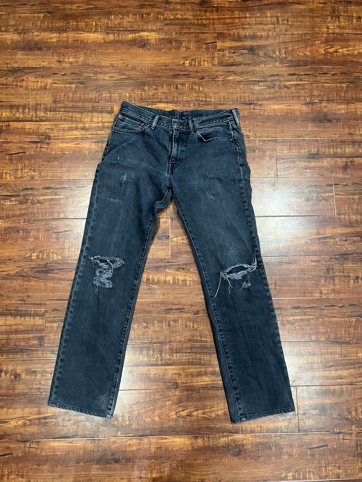 image of Levis Vintage Clothing Flare Cut Out Knee Levi’S Black Denim, Men's (Size 33)