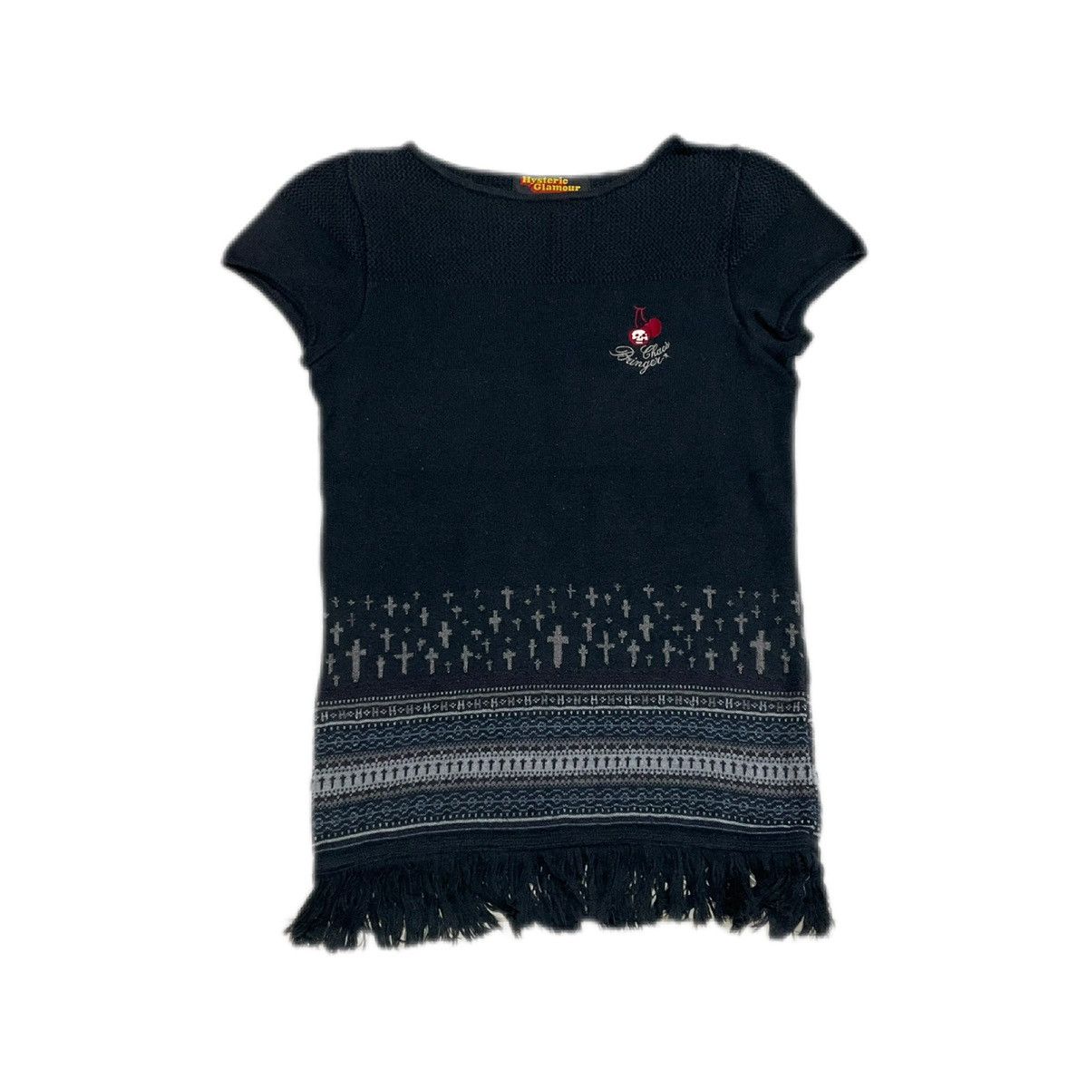 Hysteric Glamour × If Six Was Nine × Japanese Brand 🔥Y2K Archived Hysteric Glamour Skull Cross Frayed Knit Tee Size US XS / EU 42 / 0 - 1 Thumbnail