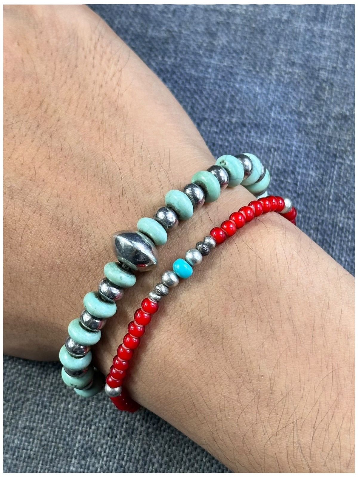 Vintage WHITE HEART BEADS WITH KAREN SILVER ETHNIC BRACLET Size ONE SIZE - 1 Thumbnail