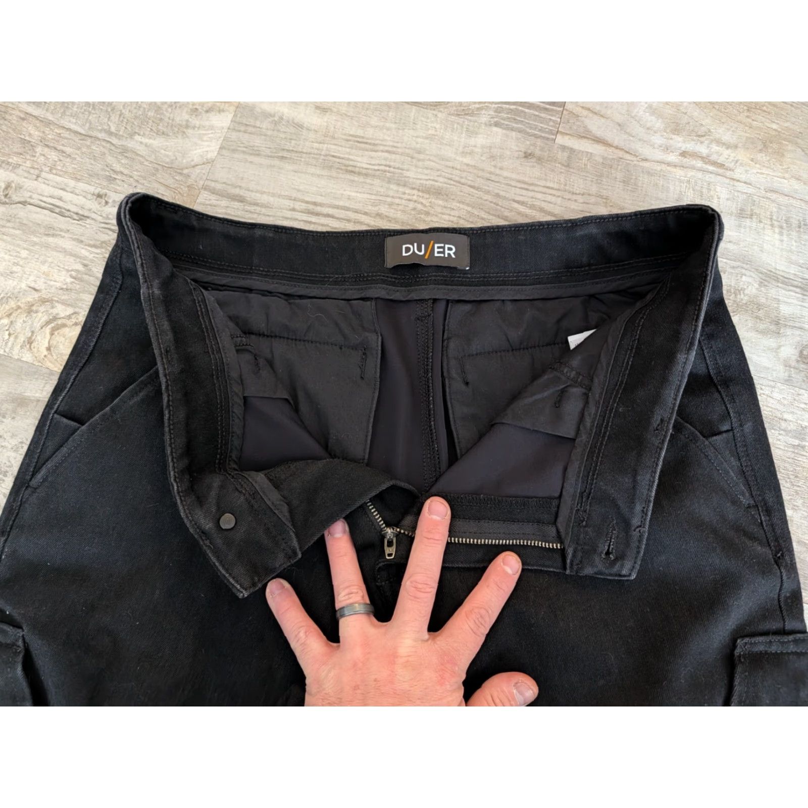 DU/ER Live Free Adventure Pants Mens 34X32 Cargo Black Slim Stretch Canvas