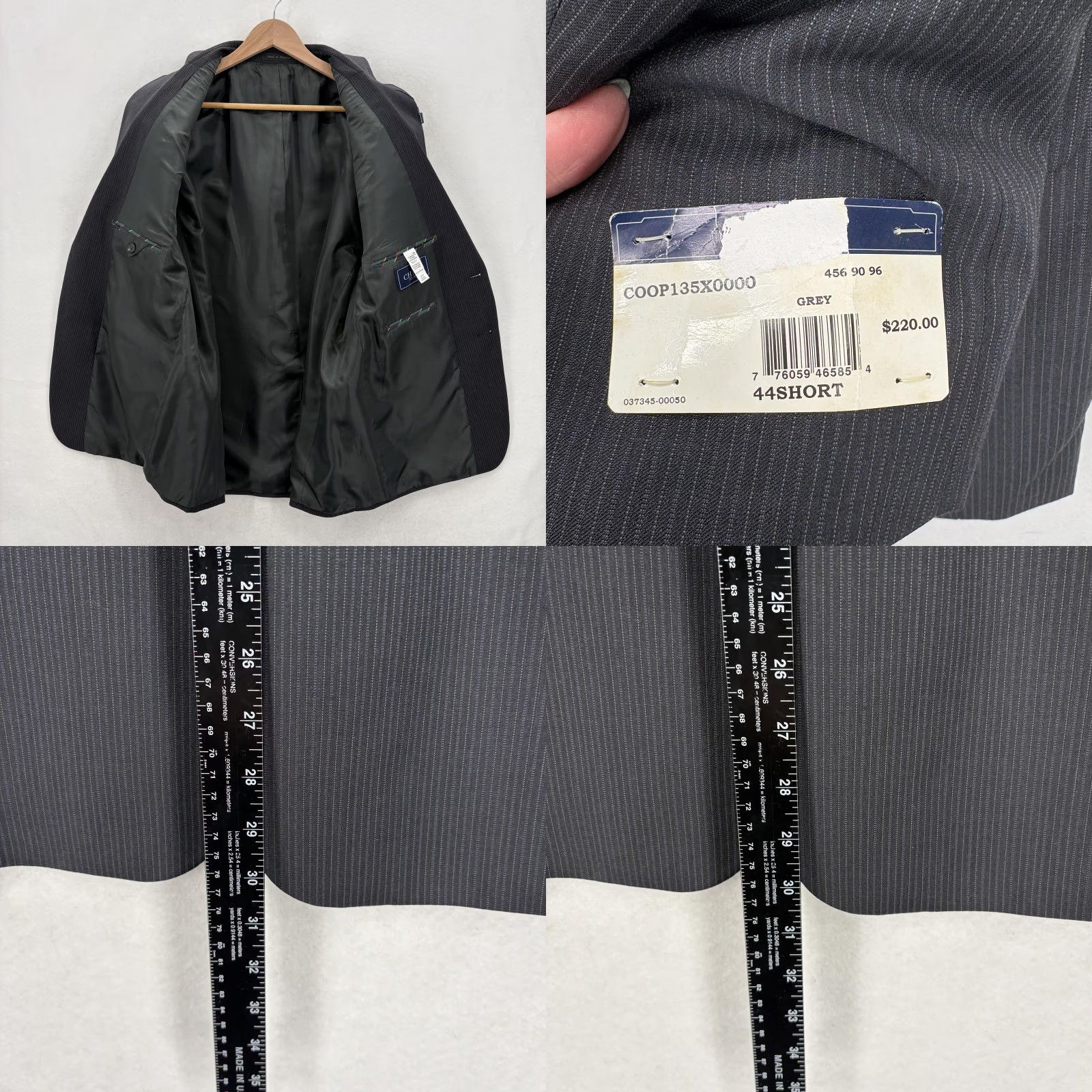 Chaps Chaps Suit Jacket Sport Coat Mens 44S Gray Pinstripe Wool Blend Two Button NWT Size 44R - 8 Thumbnail