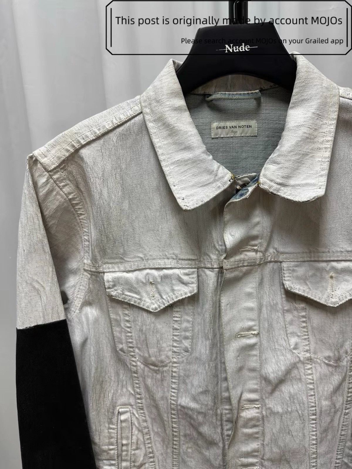 Dries Van Noten Sz L Dries Van Noten White Paint Denim Jacket mojos9 Size US L / EU 52-54 / 3 - 2 Thumbnail
