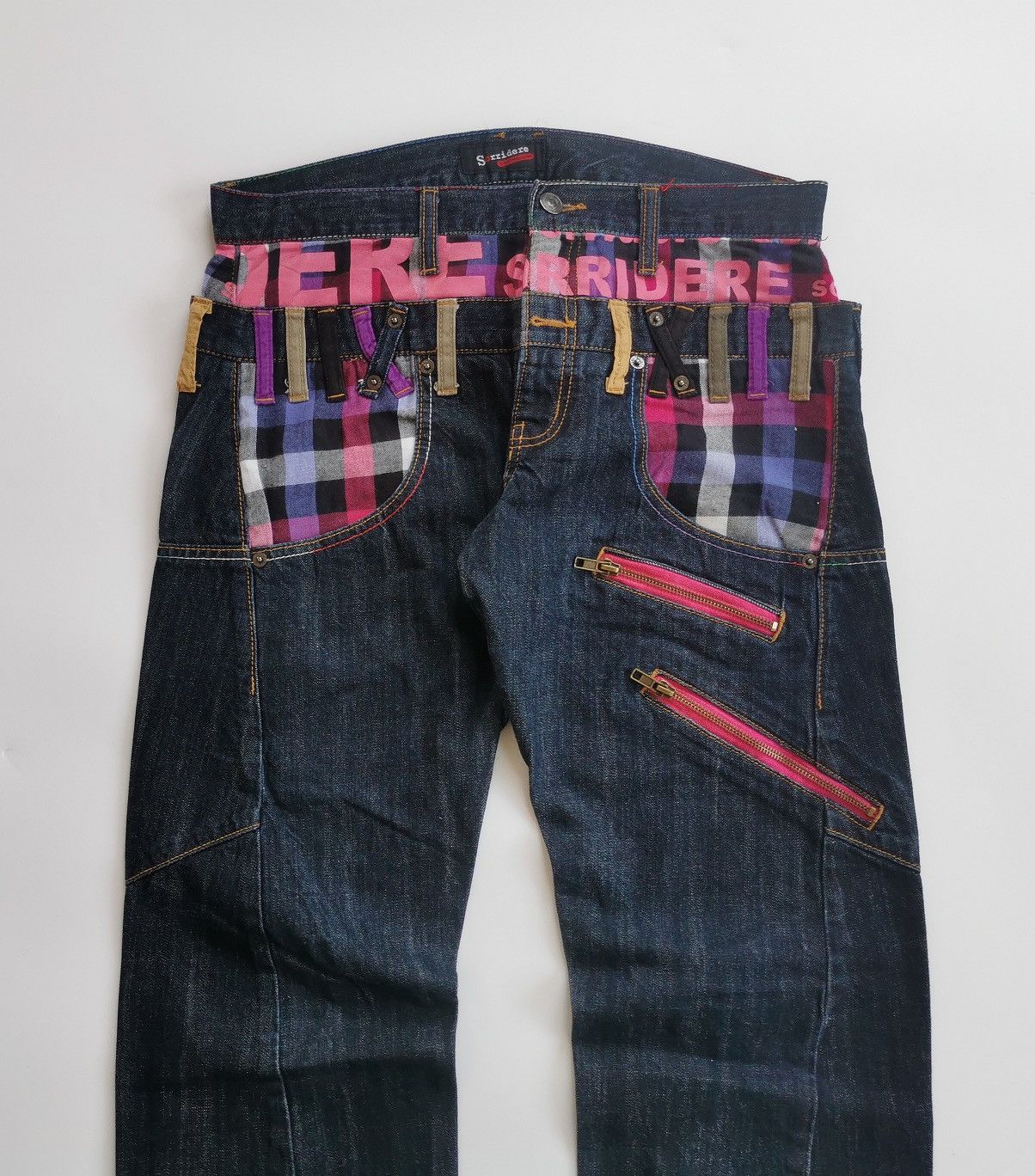 Kapital Sorridere Double Waist Zipper Check Dark Blue Jeans Punk Size US 32 / EU 48 - 2 Thumbnail