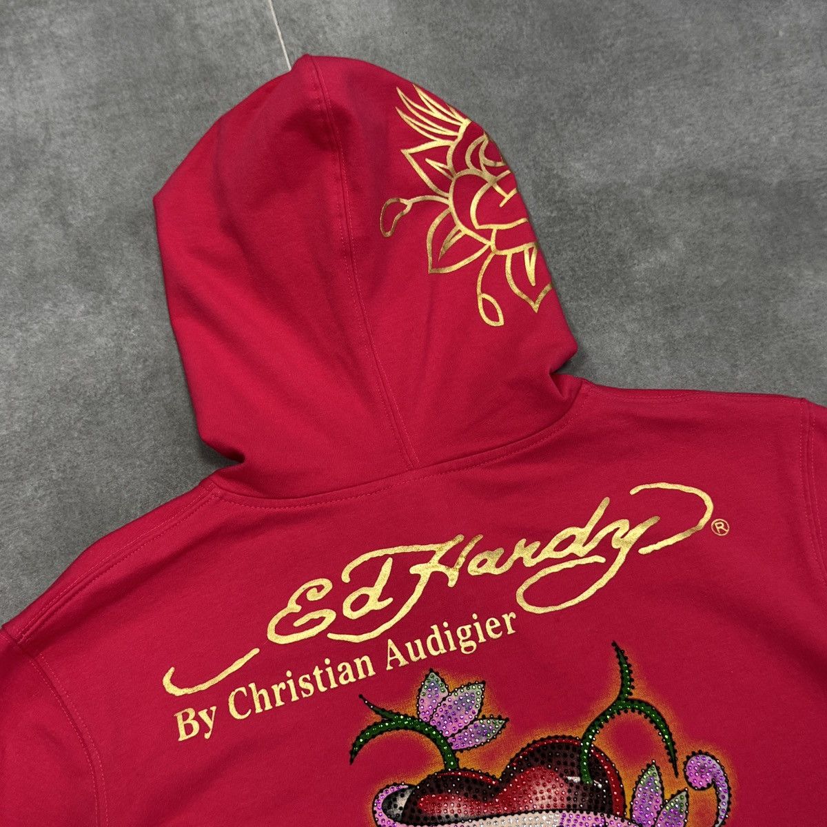 Ed Hardy Ed Hardy Christian Audigier Tattoo Skulls Roses Zip Hoodie Size L / US 10 / IT 46 - 22 Thumbnail