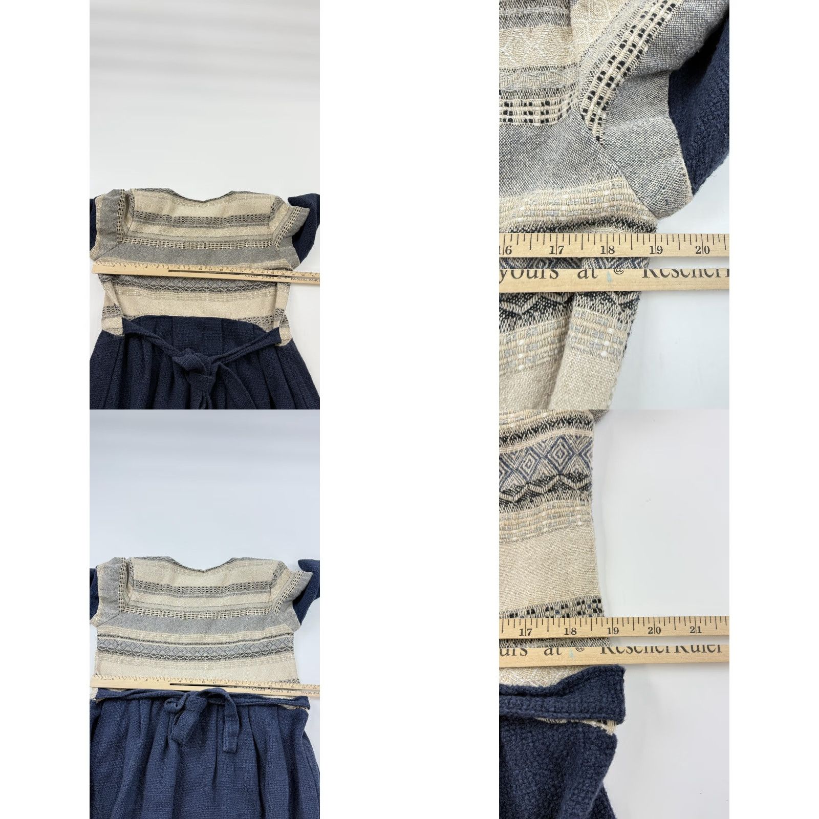 Vintage Twigi Dress Womens Small Blue Beige Knit Textured Long Sleeve Belted Maxi Boho Size S / US 4 / IT 40 - 9 Thumbnail