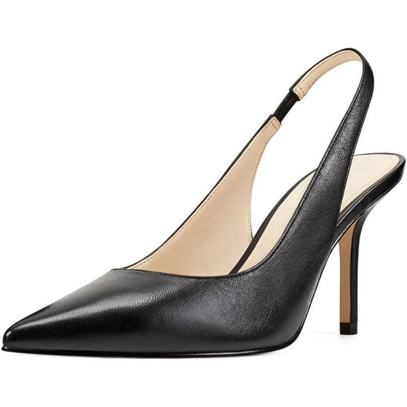 Other Trish Lucia Womens Size 8 Black Faux Leather Slingback Heels Size US 8 / IT 38 - 1 Thumbnail