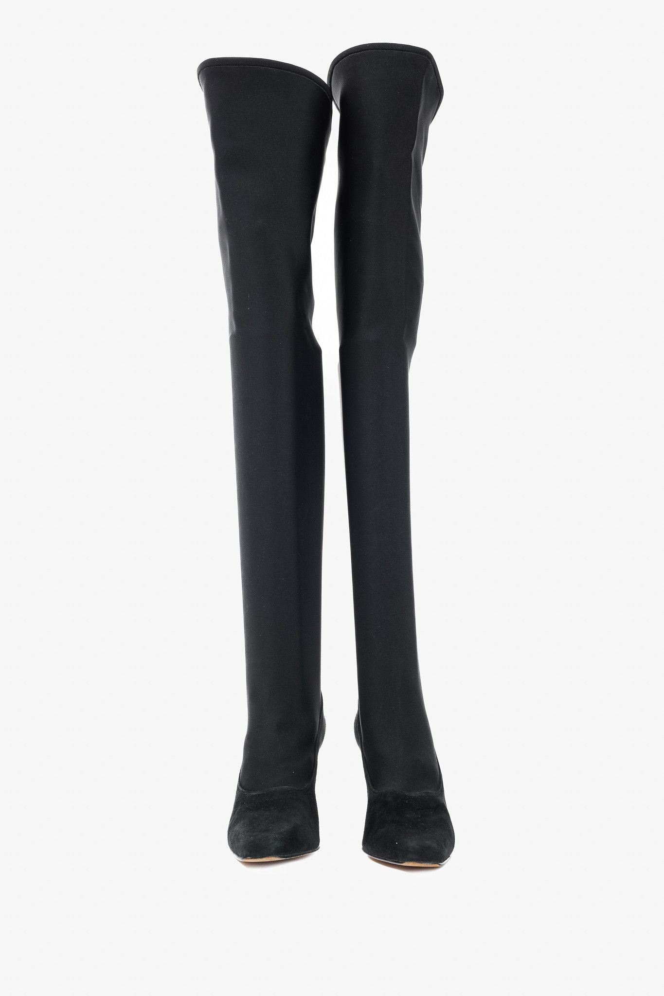 Other Martinez Valero Black Suede Stretch Thigh-High Boots Size US 5 / IT 35 - 2 Thumbnail