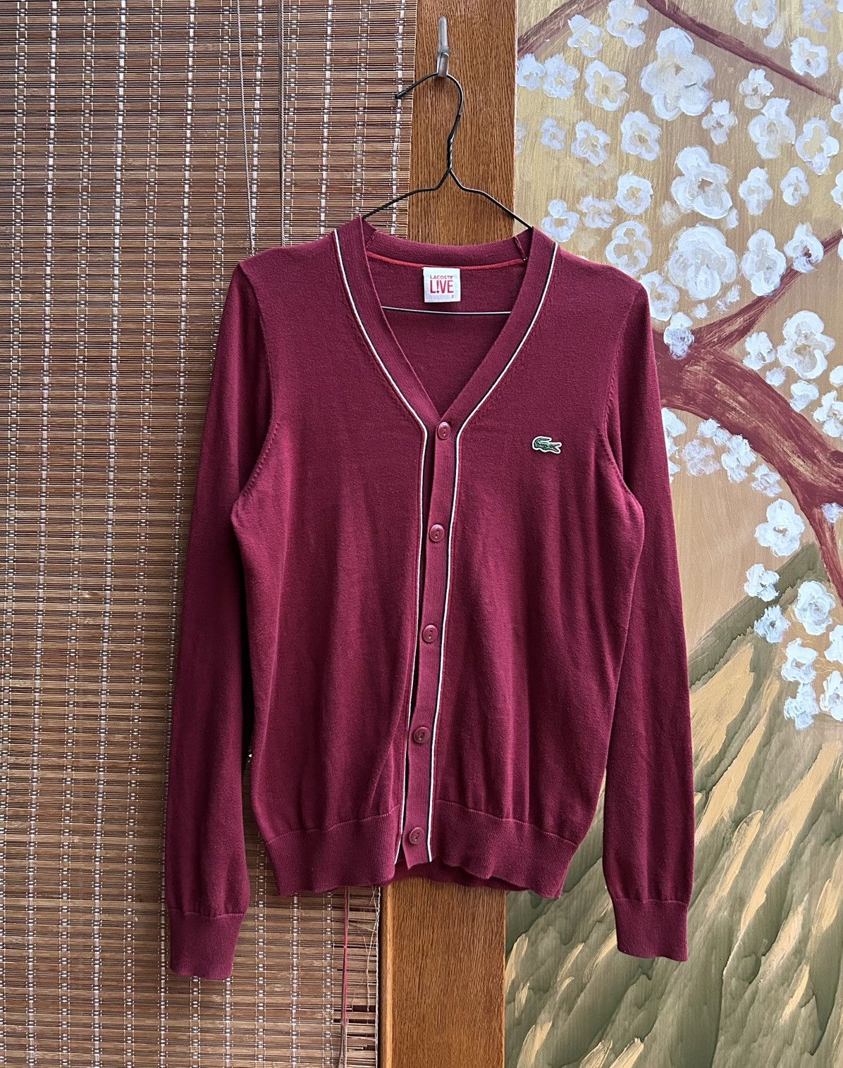 Lacoste Vintage Lacoste Live Burgundy Cotton Knit Cardigan Size 2 Size US M / EU 48-50 / 2 - 1 Thumbnail
