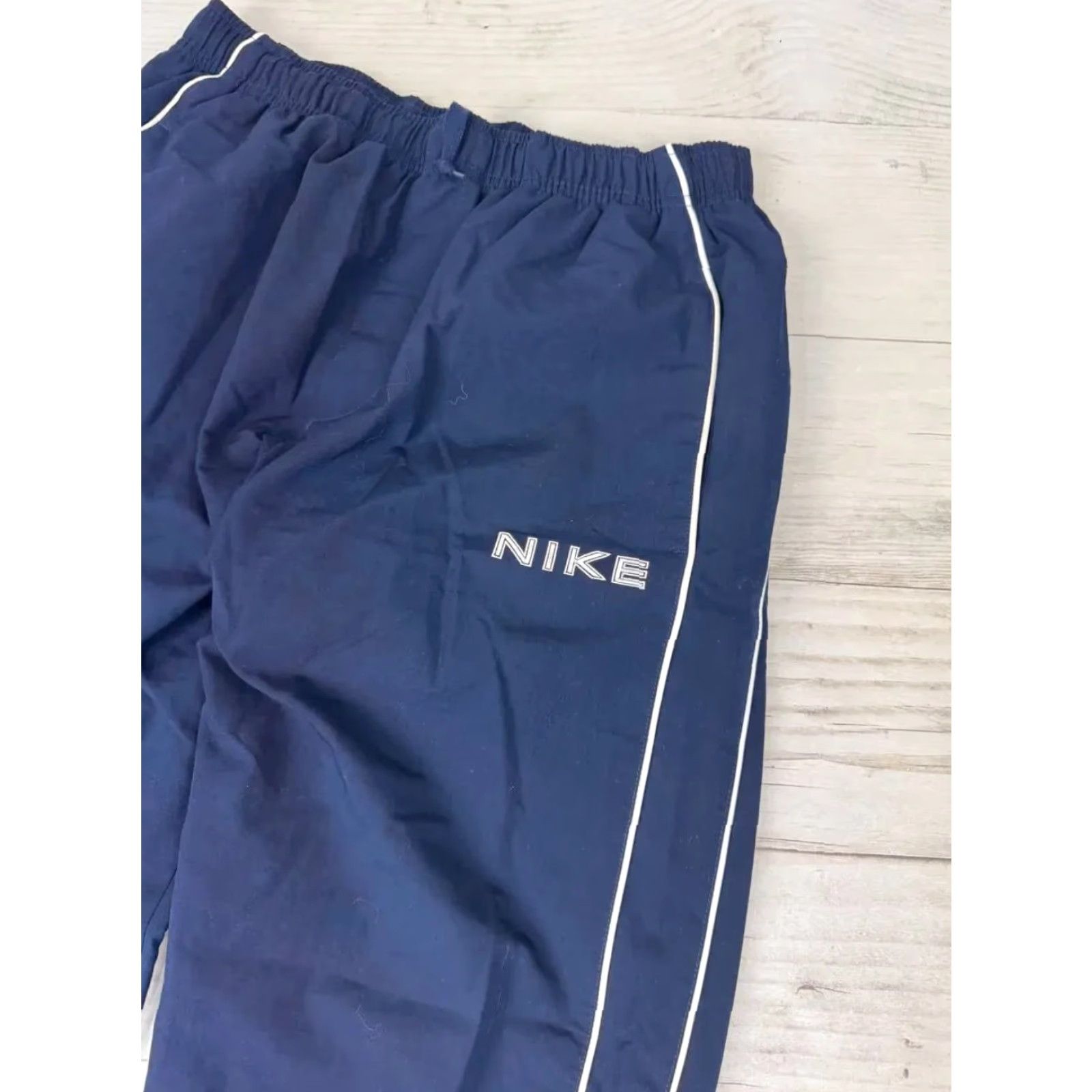 Nike VINTAGE Nike Track Pants Pants Men M Blue Nylon Striped Logo 00s Y2K Activewear Gym & Training Running & Jogging 80s 90s 00s Mens Size US 31 - 3 Thumbnail
